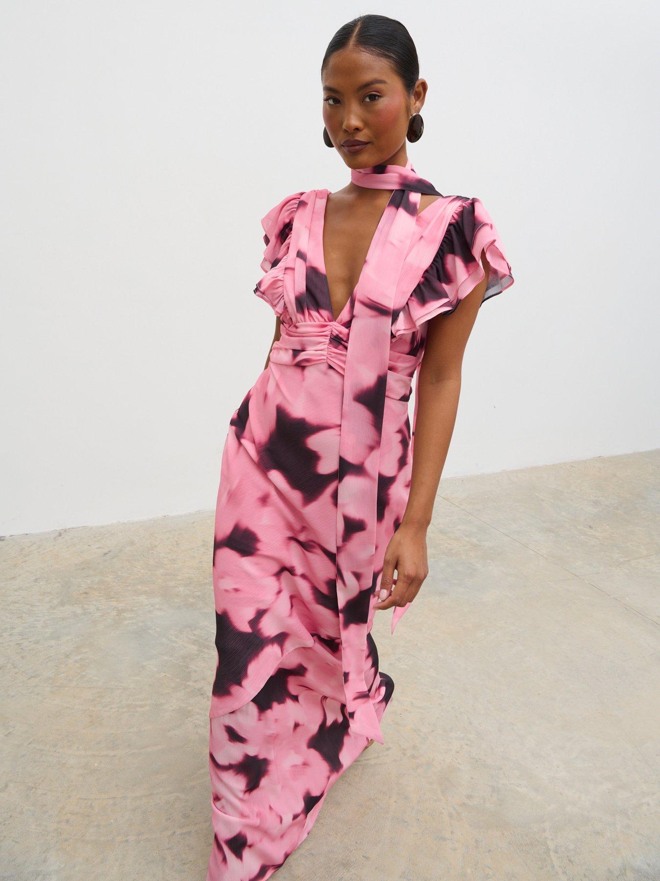 Pretty Lavish Andi V-Neck Frill Maxi Dress - Multi