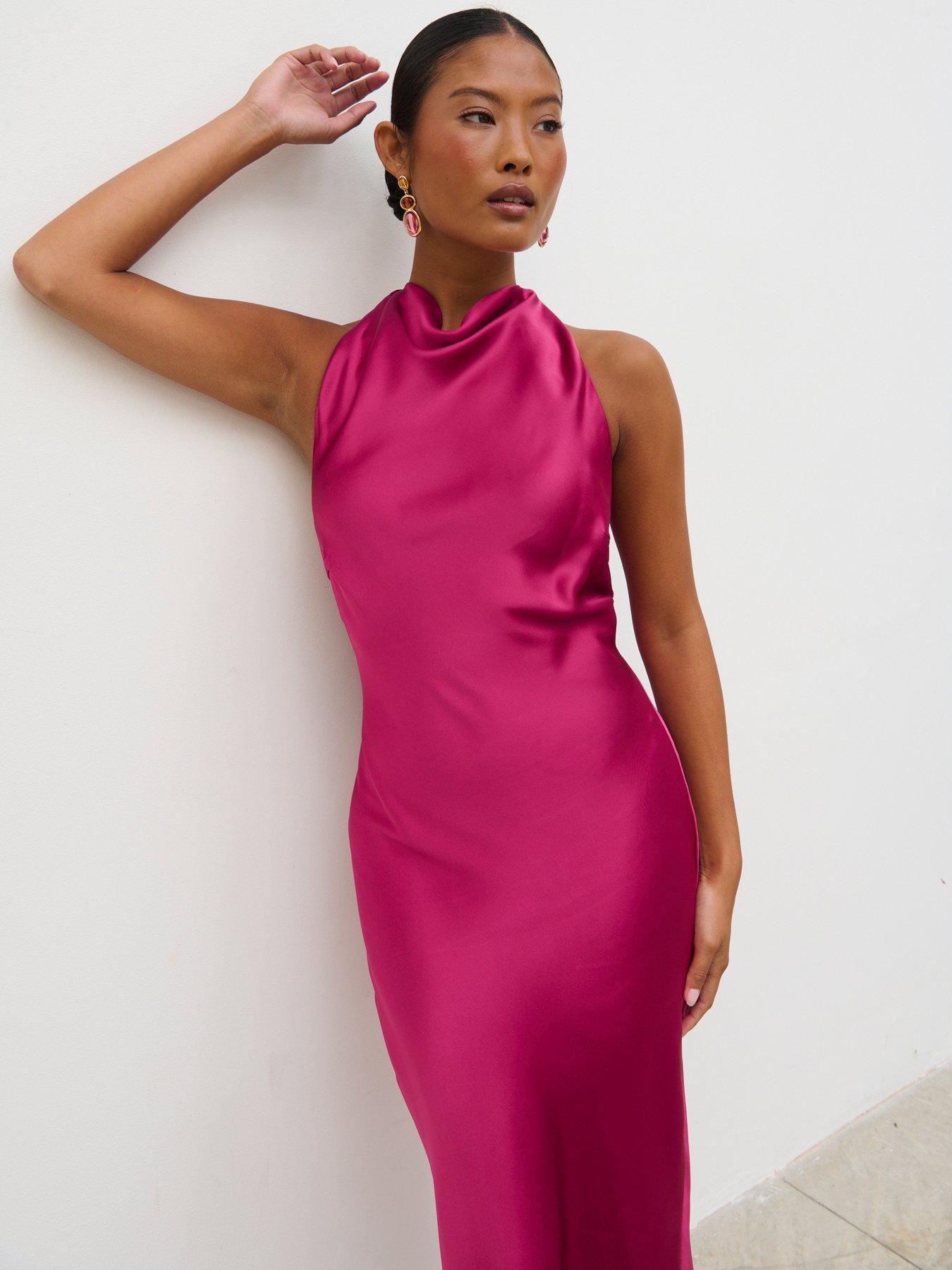 pretty lavish pink satin dress Pretty Lavish Lilith satin midi dress in pink