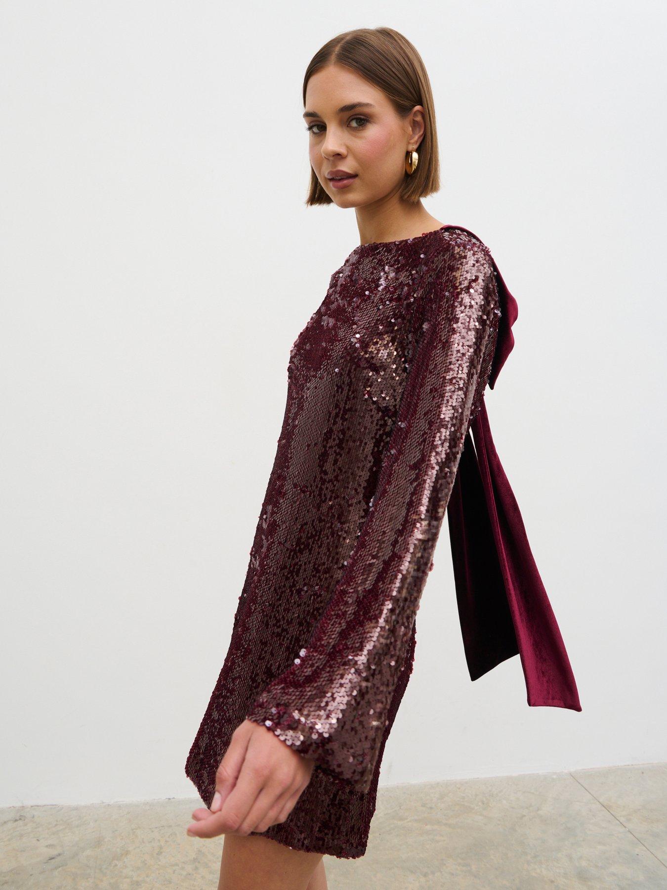 Image 2 of 6 of Pretty Lavish Brioni Sequin Bow Mini Dress - Red