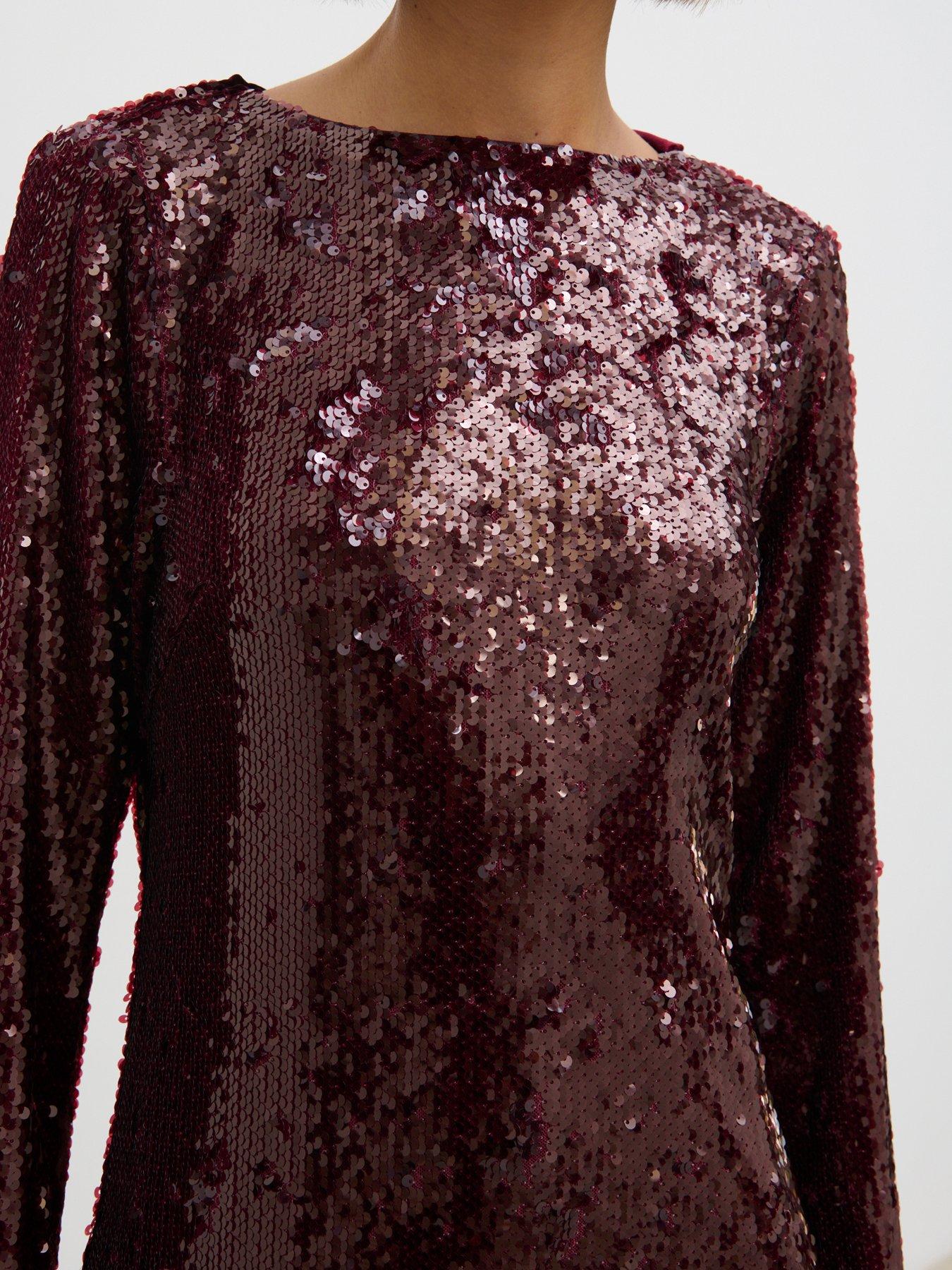 Image 3 of 6 of Pretty Lavish Brioni Sequin Bow Mini Dress - Red