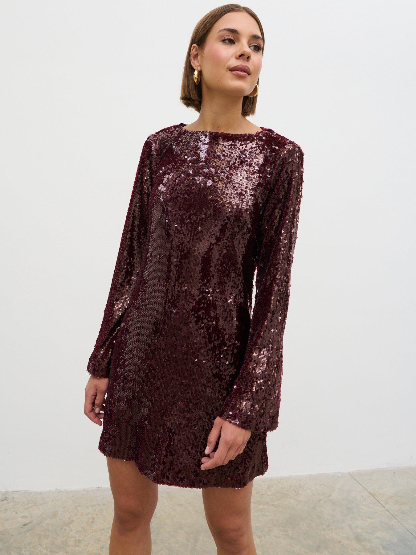 Image 4 of 6 of Pretty Lavish Brioni Sequin Bow Mini Dress - Red