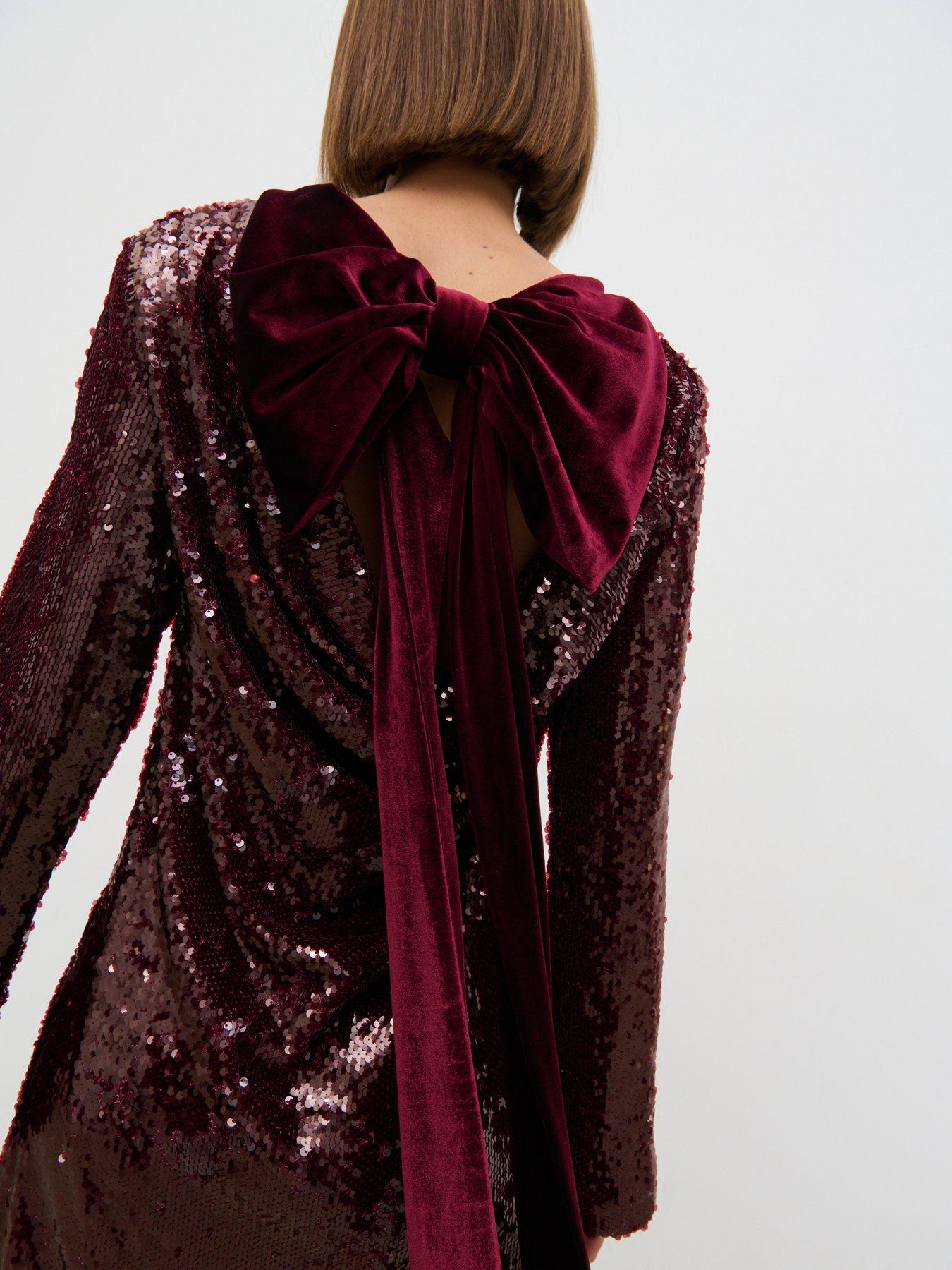 Image 5 of 6 of Pretty Lavish Brioni Sequin Bow Mini Dress - Red