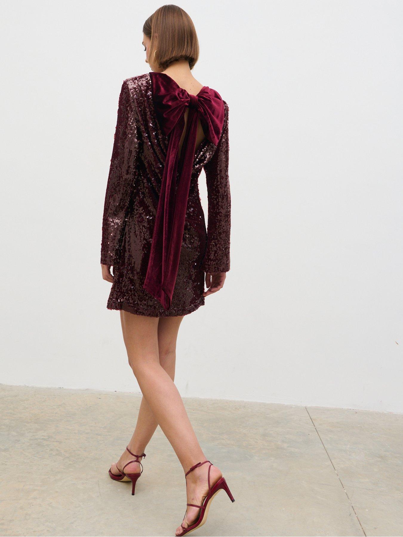 Image 6 of 6 of Pretty Lavish Brioni Sequin Bow Mini Dress - Red