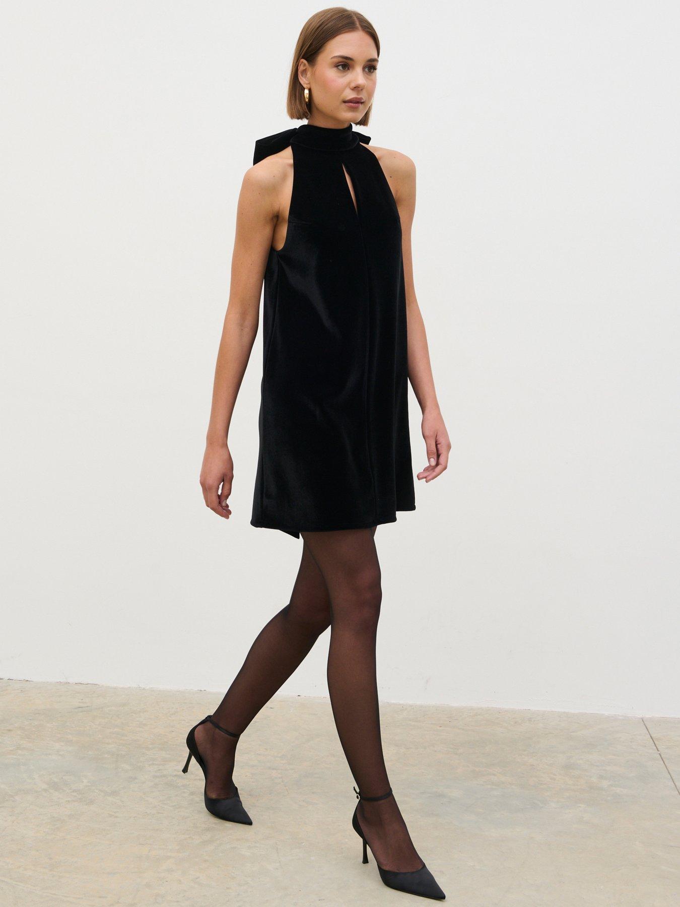 Image 1 of 4 of Pretty Lavish Bella Bow Velvet Mini Dress - Black