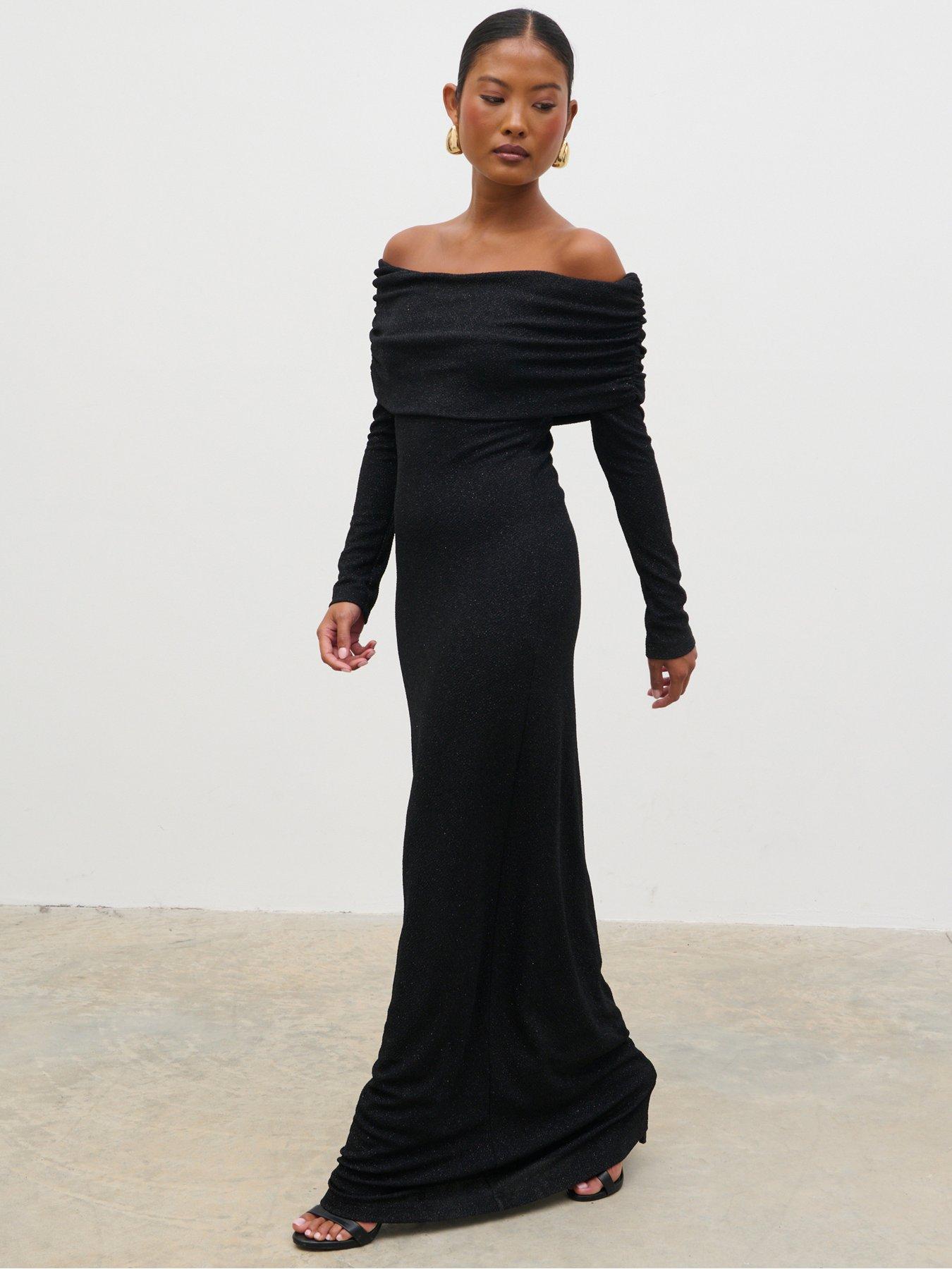 Pretty Lavish Perrie Bardot Lurex Jersey Dress - Black