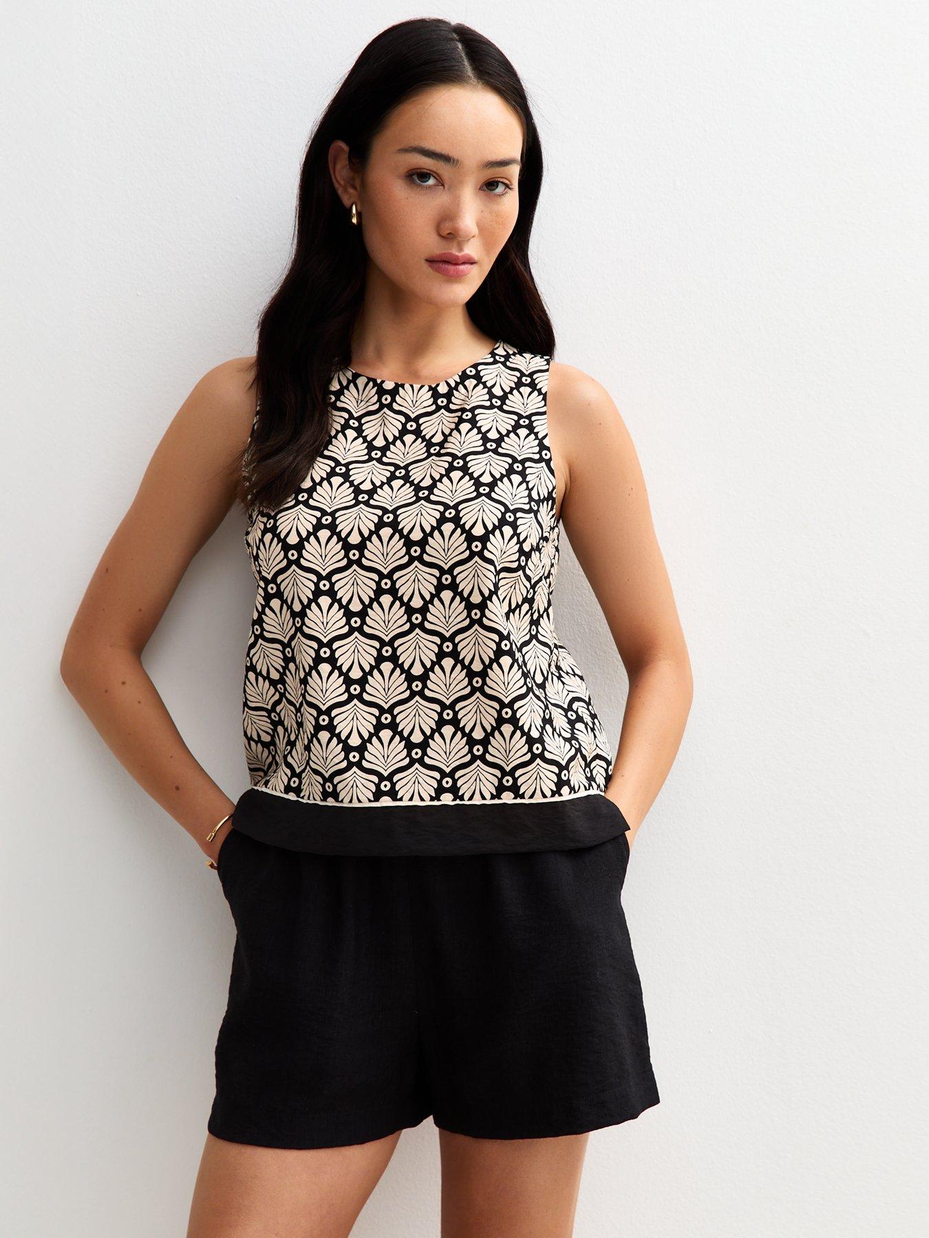 undefined Black Floral Print Sleeveless Top - White
