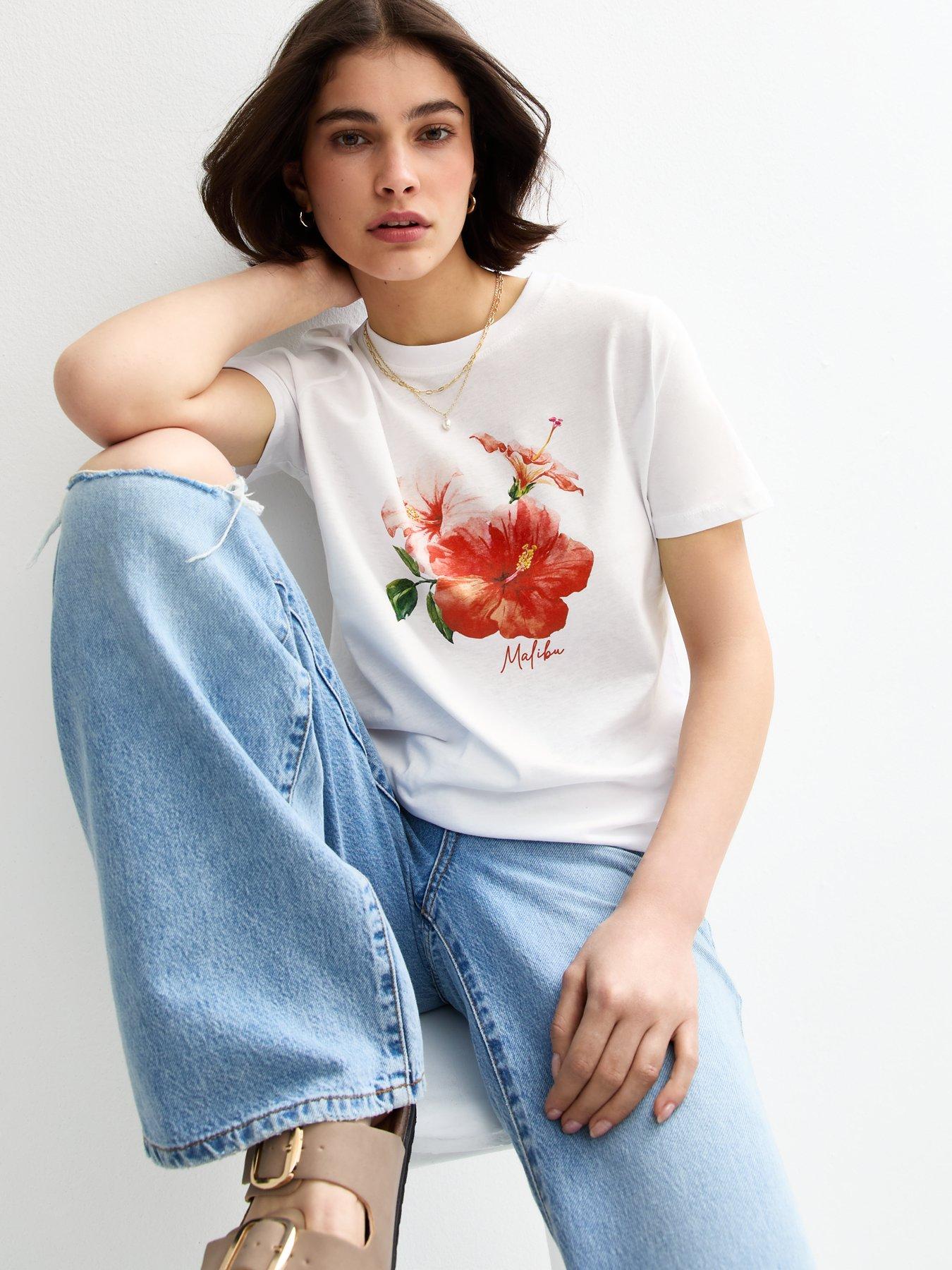 undefined Hibiscus Print T-Shirt - White