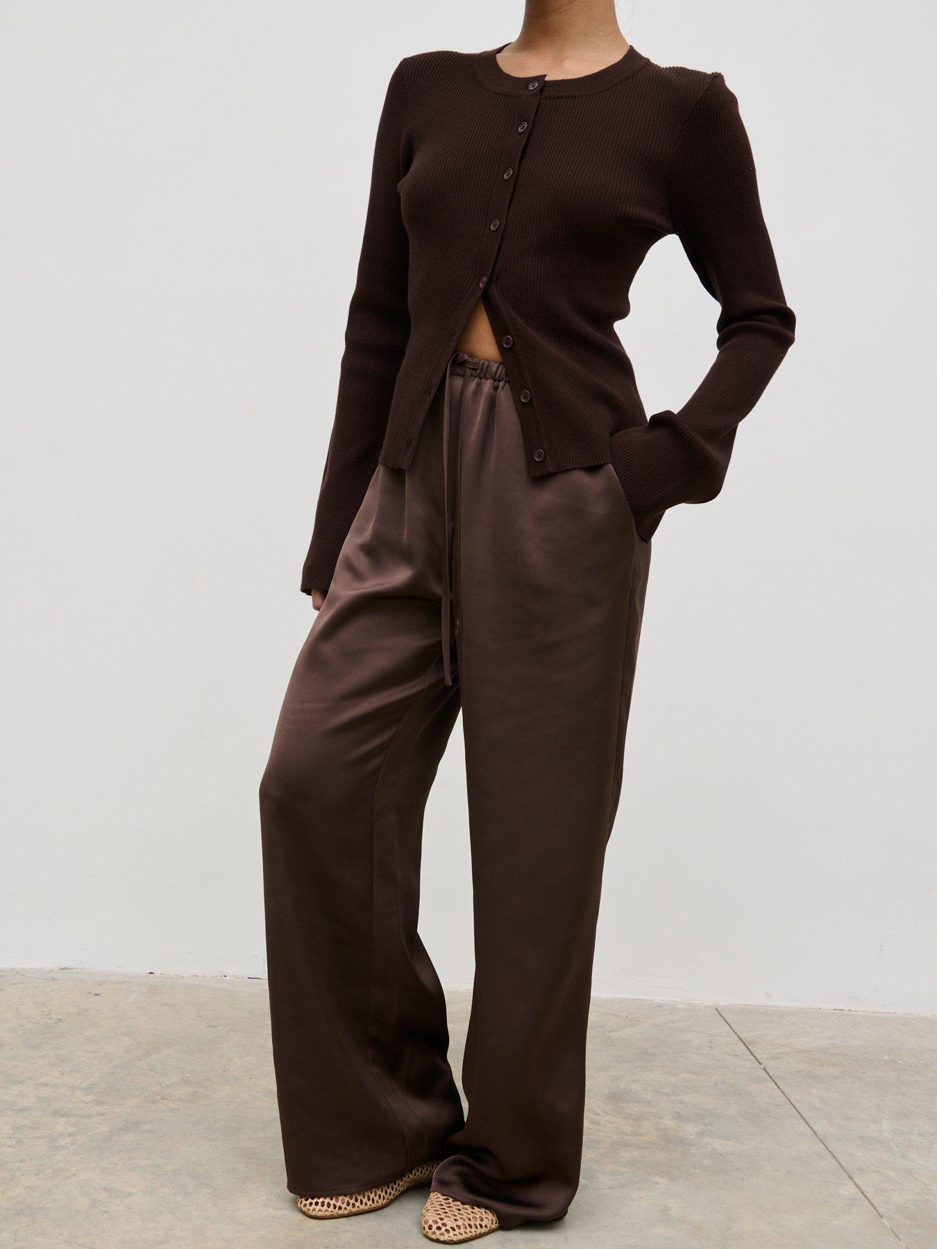 Pretty Lavish Breya Satin Drawstring Trousers - Brown