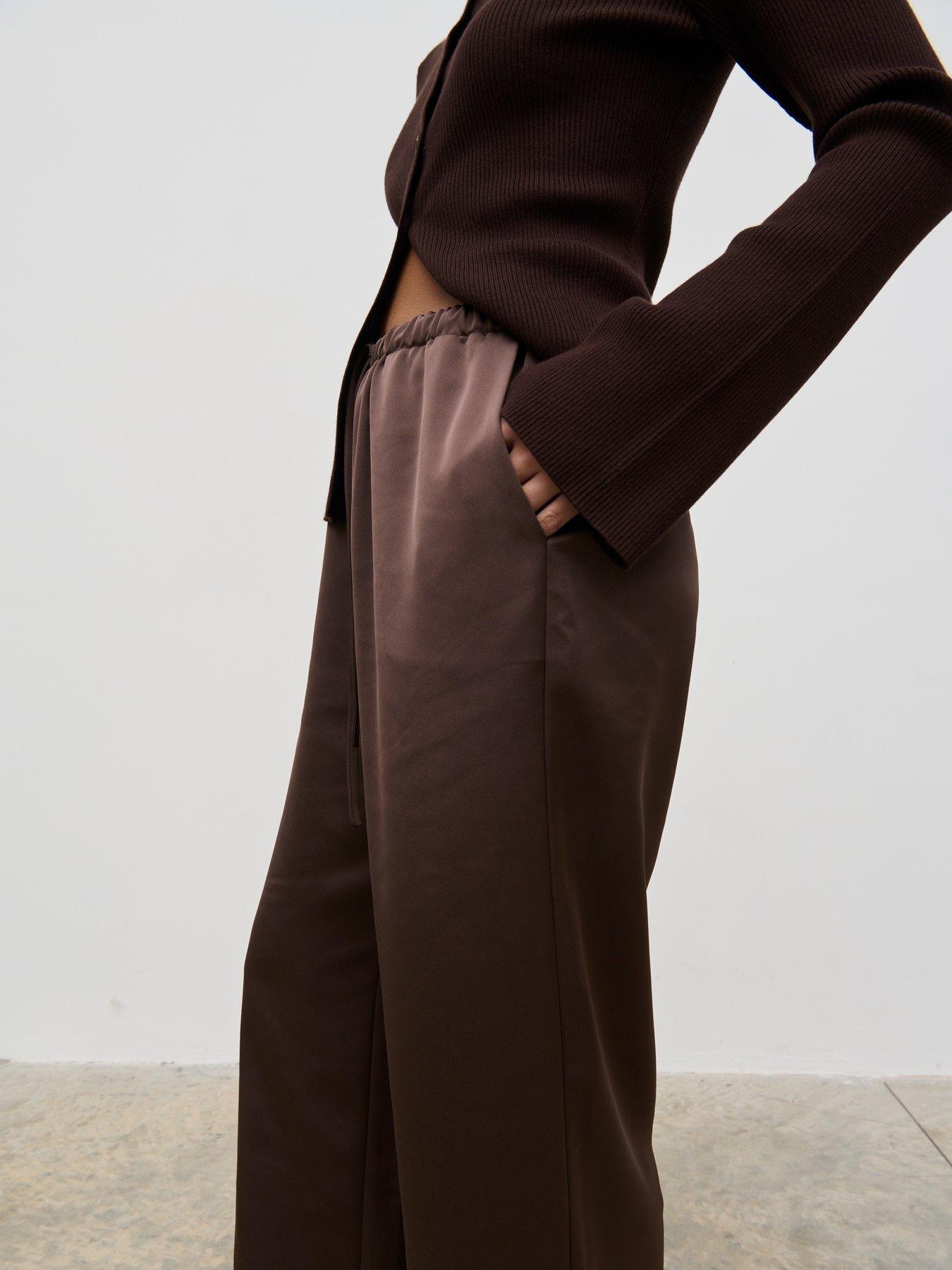 Image 2 of 5 of Pretty Lavish Breya Satin Drawstring Trousers - Brown