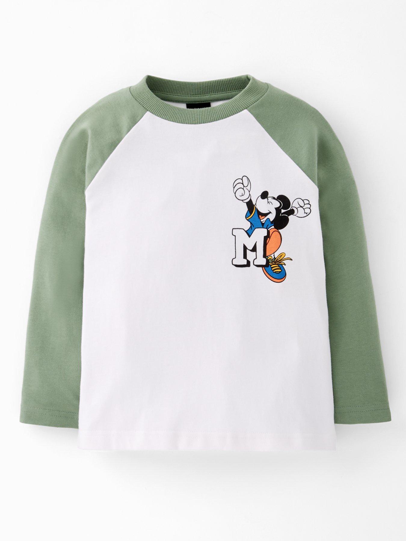The Very Collection Disney Micky Mouse Raglan Varsity Long Sleeved T-Shirt - Green
