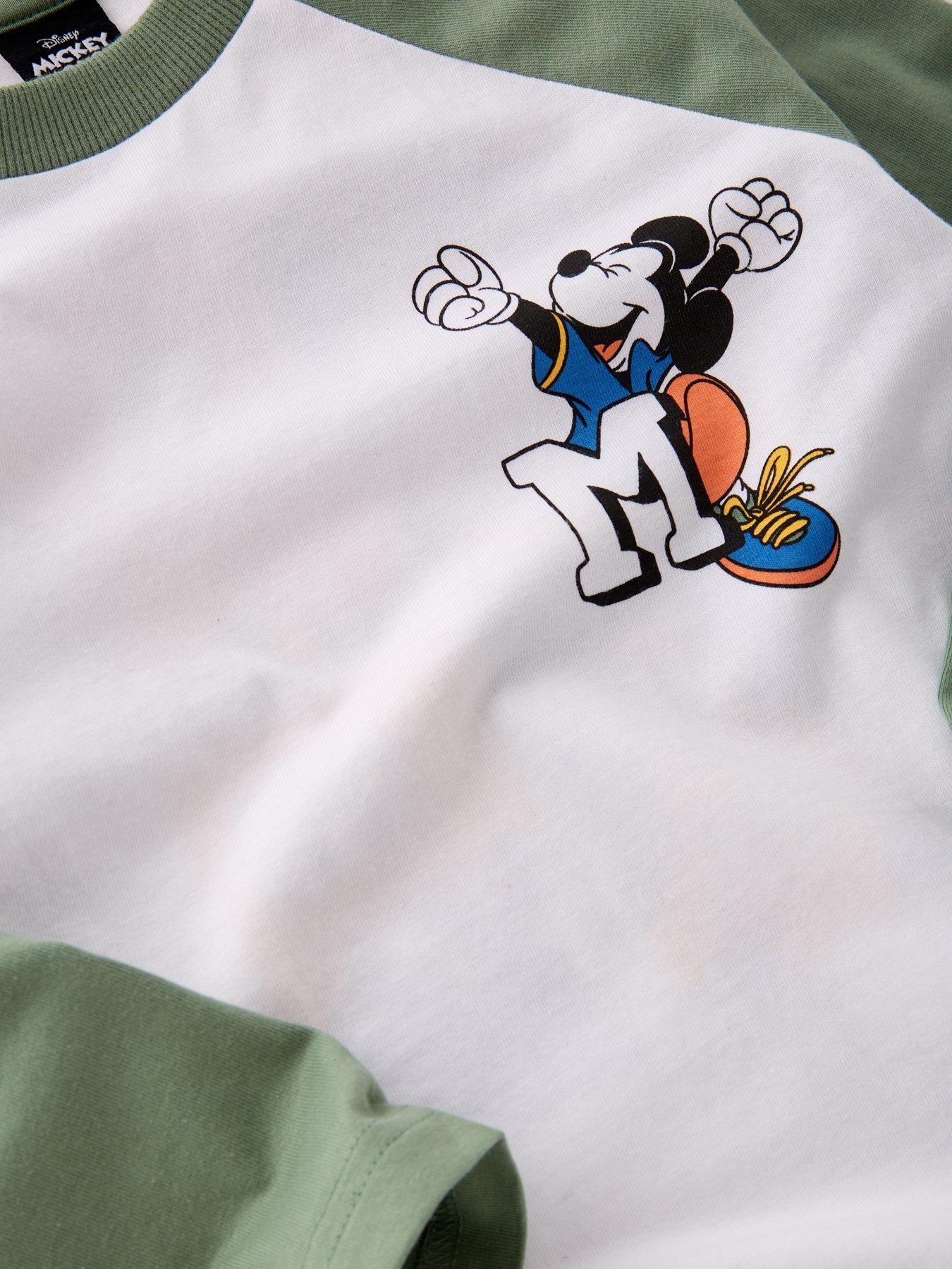Image 3 of 4 of Mickey Mouse Disney Micky Mouse Raglan Varsity Long Sleeved T-Shirt - Green