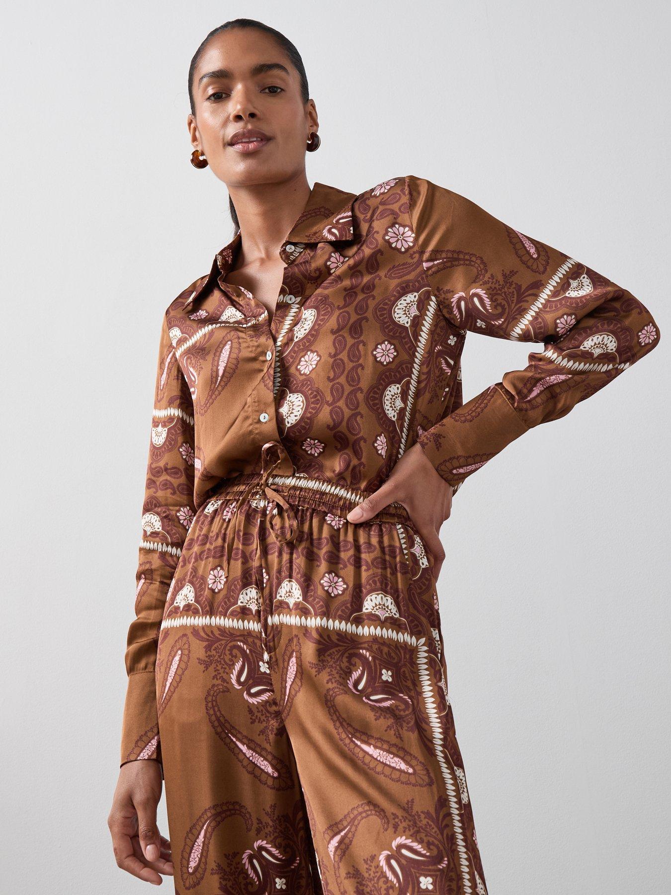 undefined Paisly Satin Shirt Co-Ord - Print