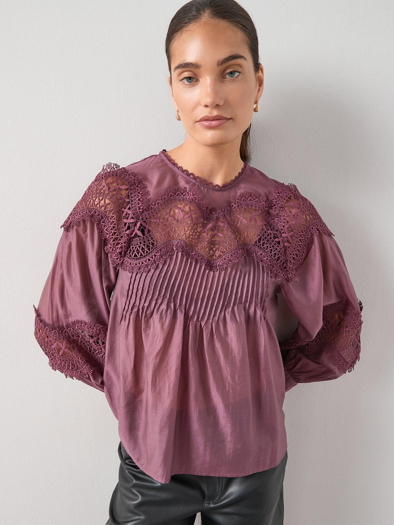 The Very Collection Premium Lace Insert Blouse - Purple