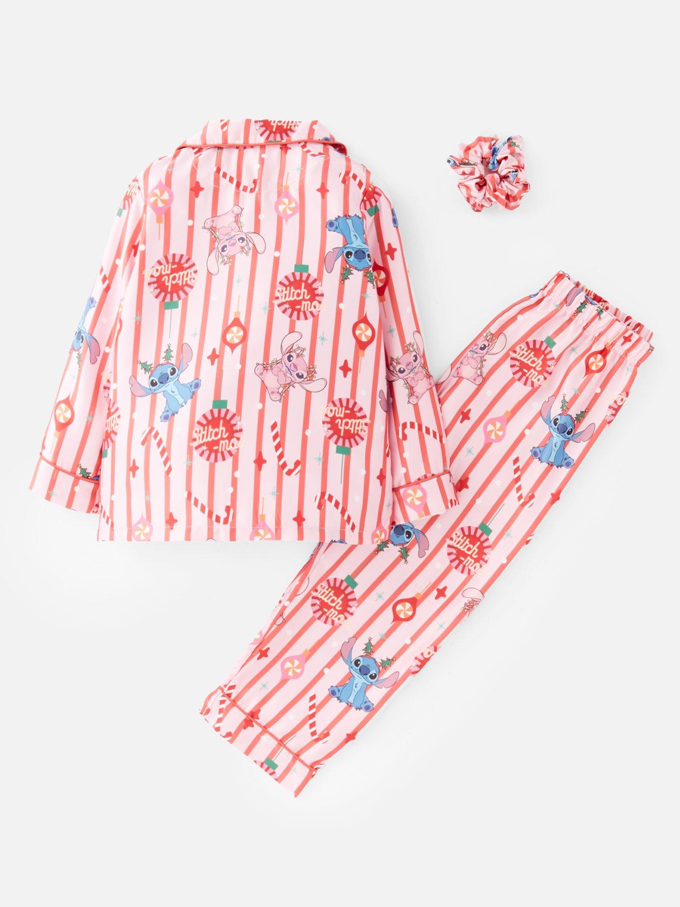 Image 2 of 4 of Disney Lilo & Stitch Angel &amp; Stitch Festive Satin Pyjamas With Scrunchie - Red