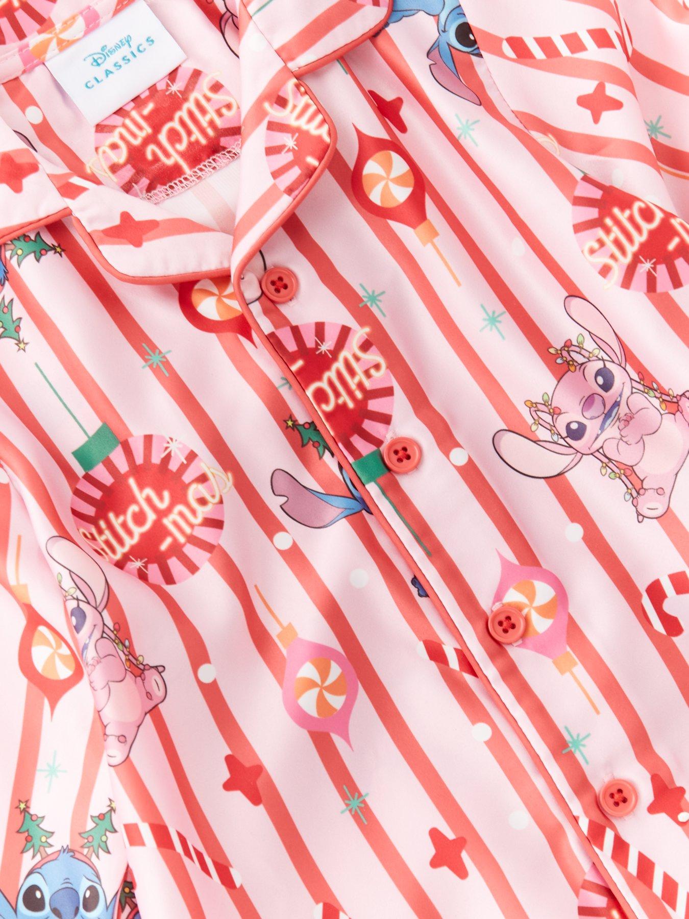 Image 3 of 4 of Disney Lilo & Stitch Angel &amp; Stitch Festive Satin Pyjamas With Scrunchie - Red