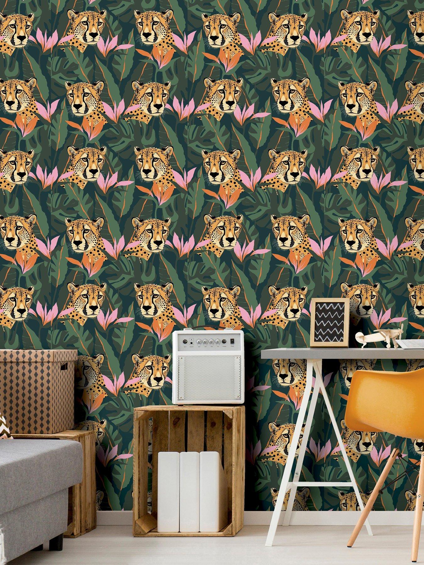undefined Jungle Leopard Wallpaper - Dark Green
