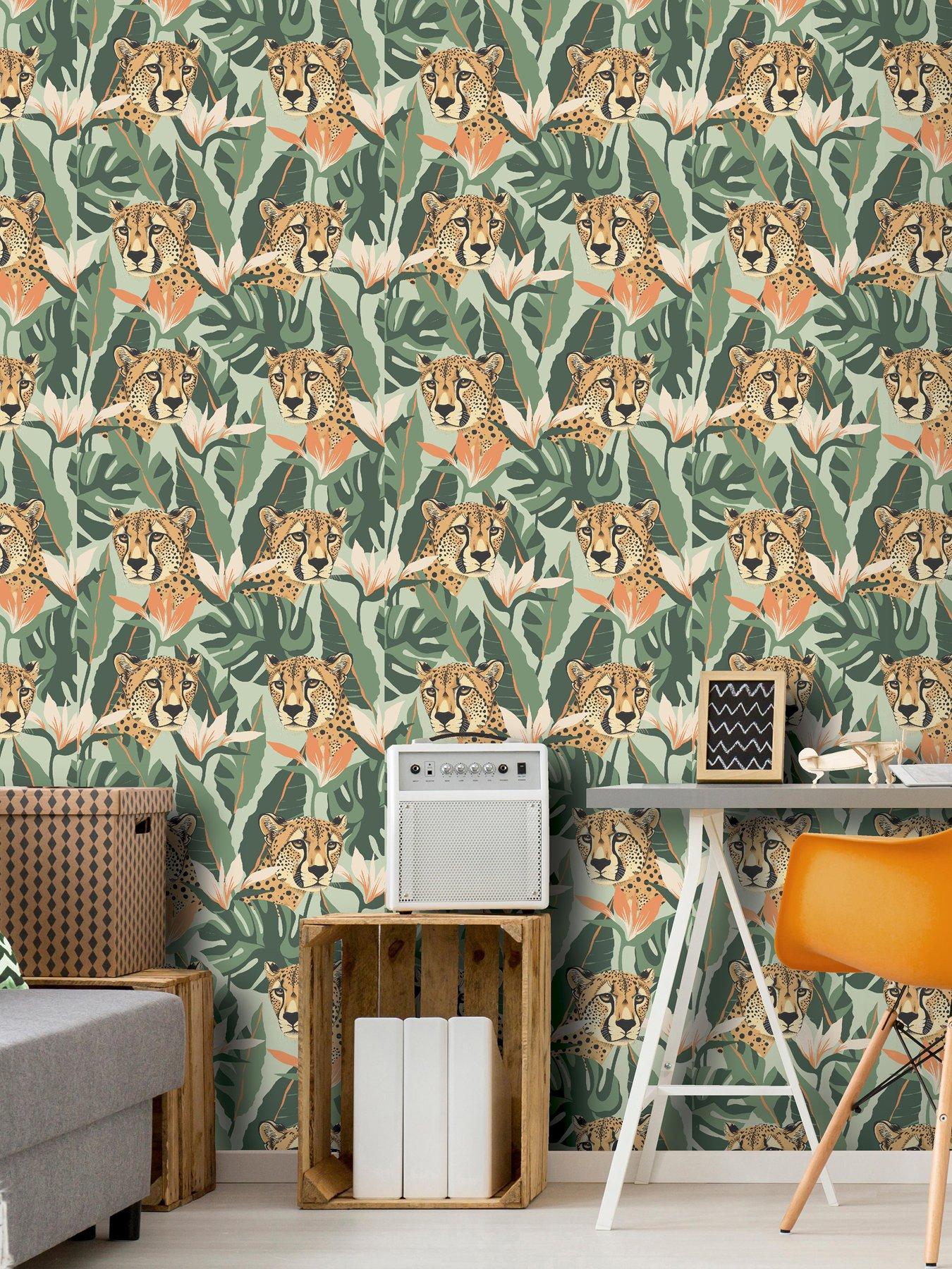 undefined Jungle Leopard Wallpaper - Light Green