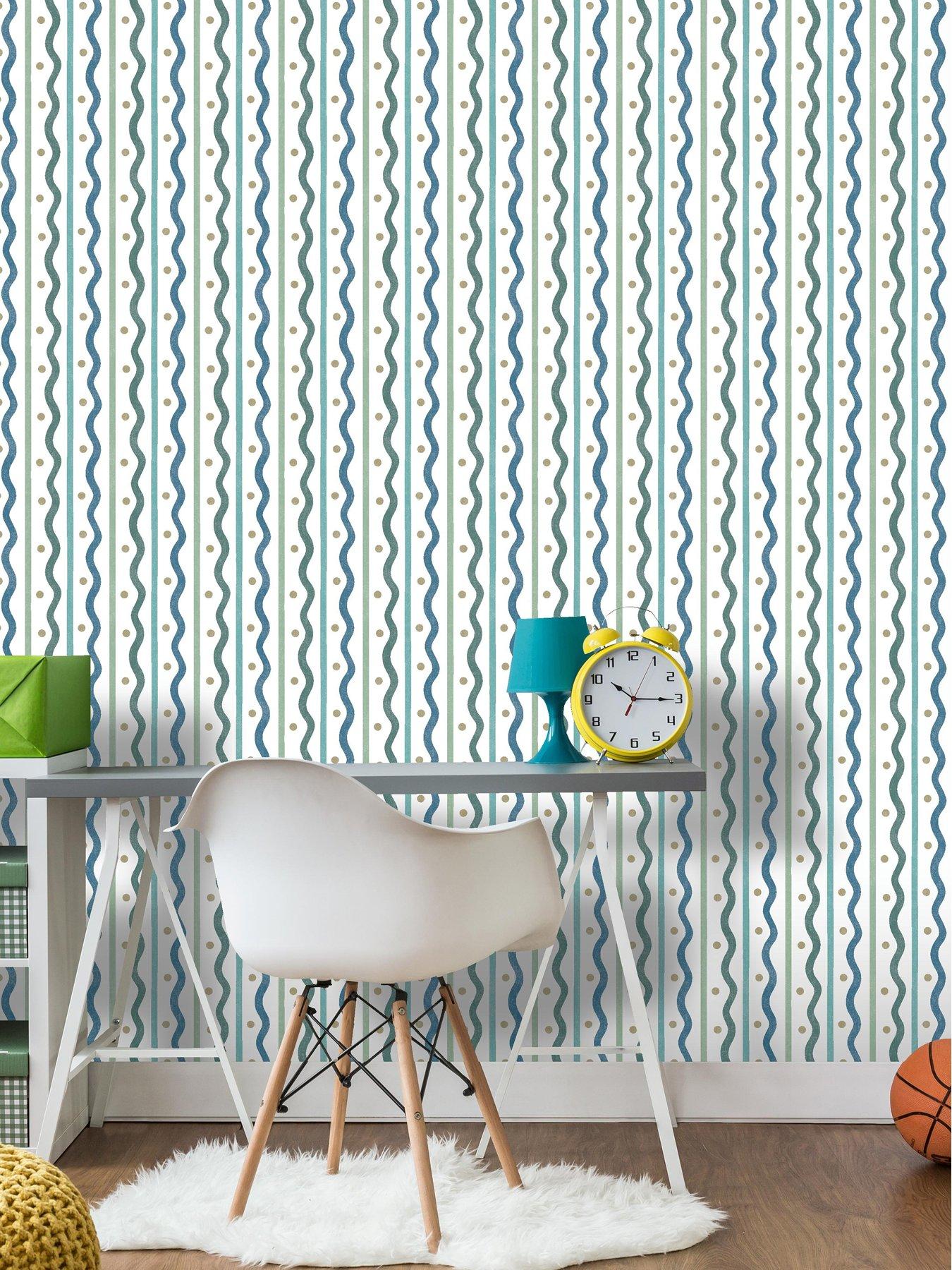 undefined Squiggle Stripe Wallpaper - Green and Blue