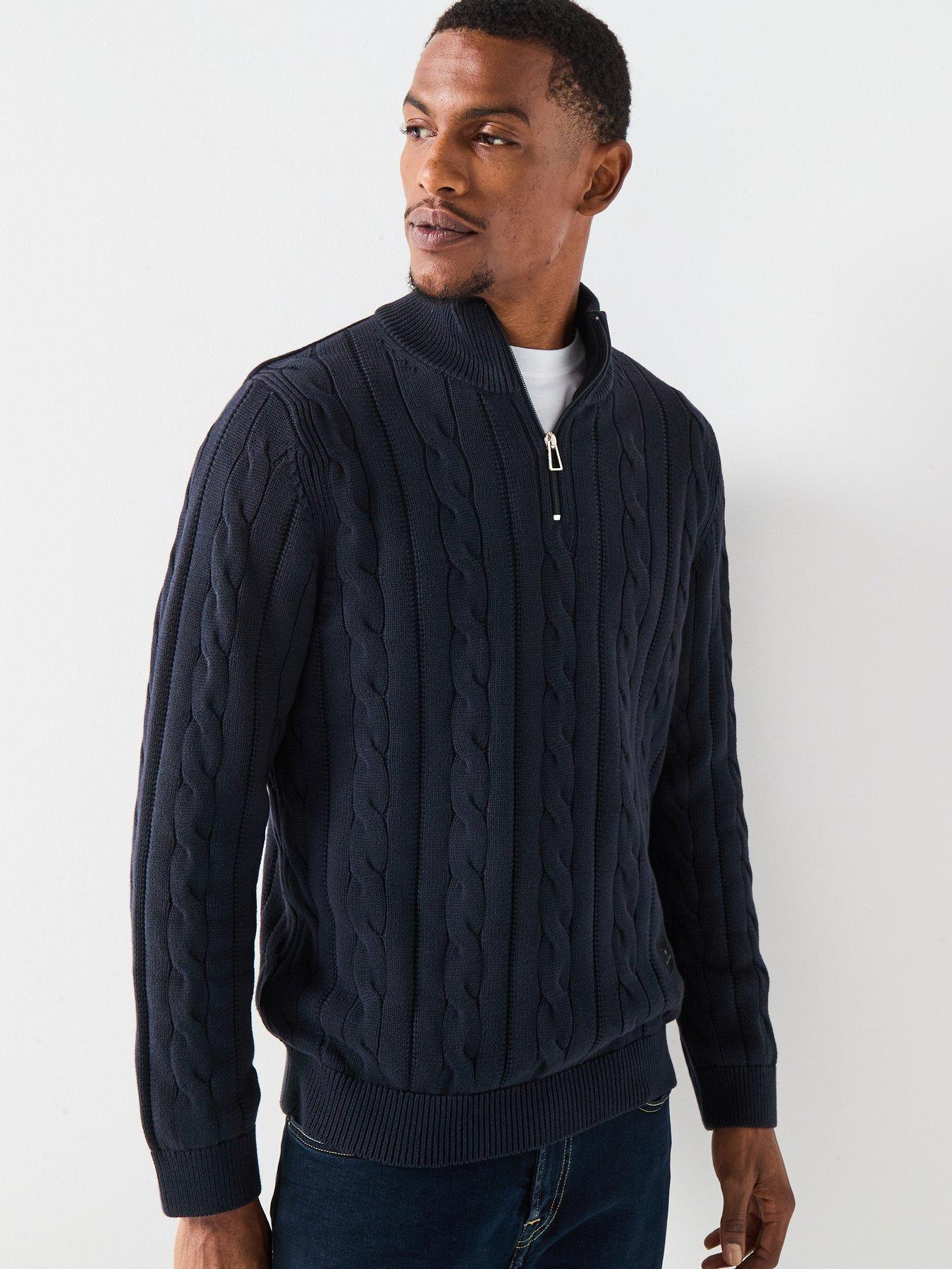 PS PAUL SMITH Regular Fit Cable Half Zip Knitted Jumper - Navy