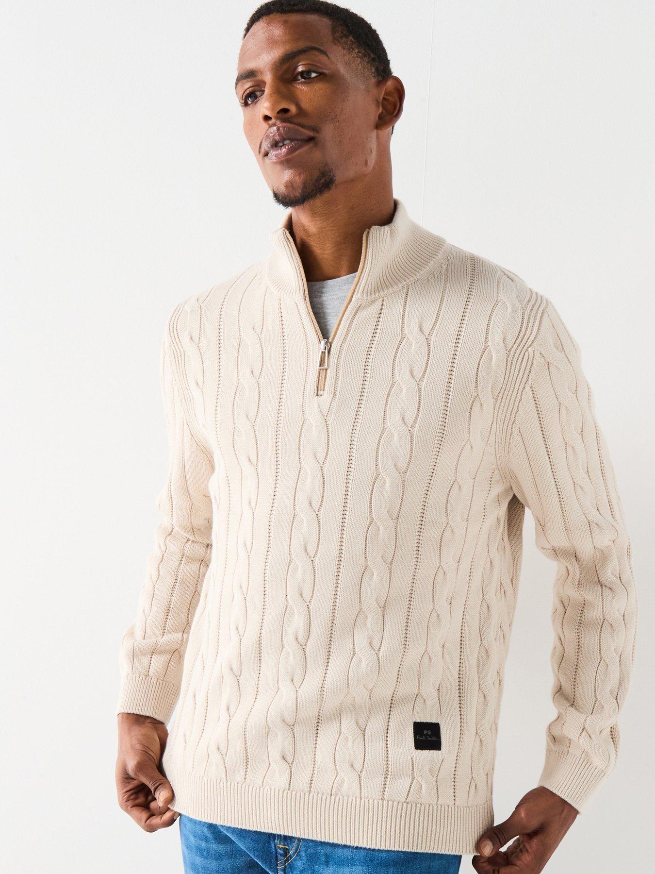 PS PAUL SMITH Regular Fit Cable Half Zip Knitted Jumper - Light Beige