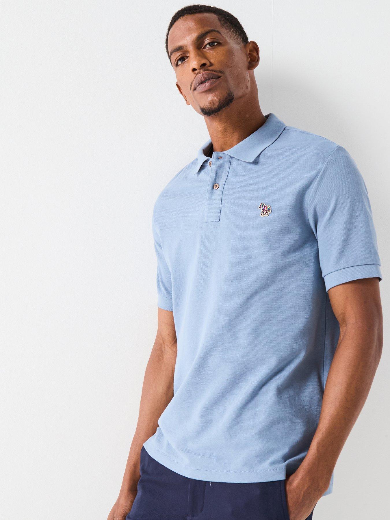 undefined Regular Fit Zebra Short Sleeve Polo Shirt - Light Blue