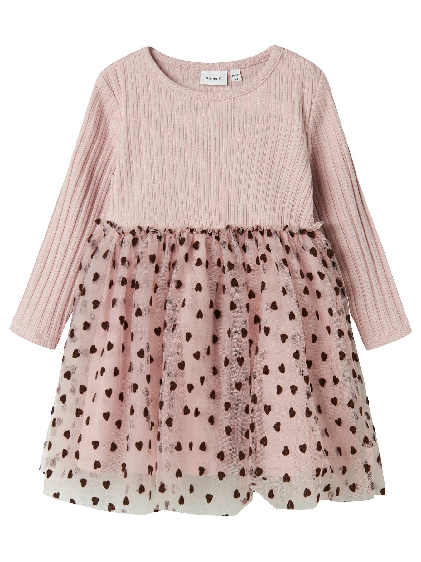 Image 1 of 3 of Name It Mini Girls Heart Print Tulle Dress - Pink