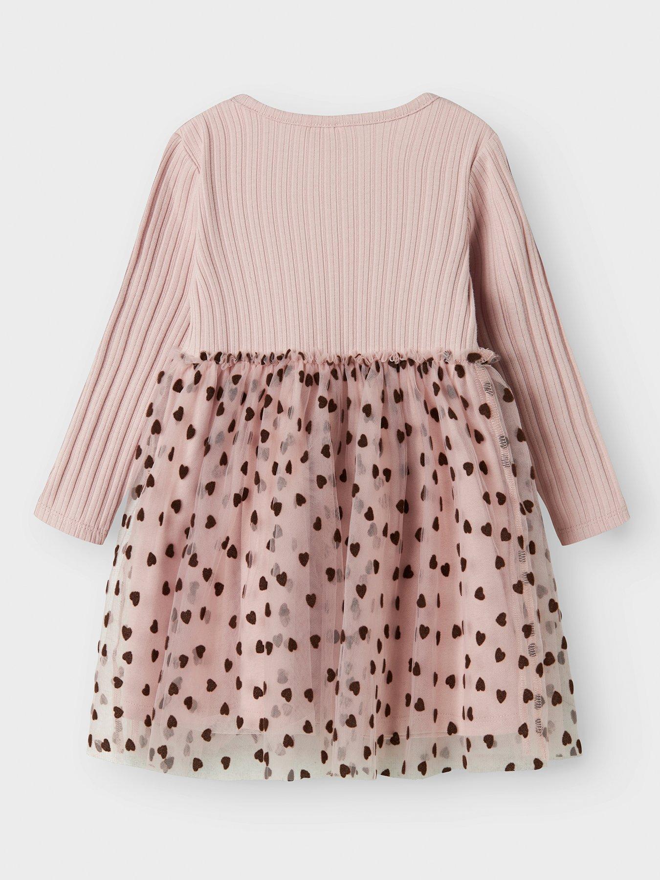 Image 2 of 3 of Name It Mini Girls Heart Print Tulle Dress - Pink
