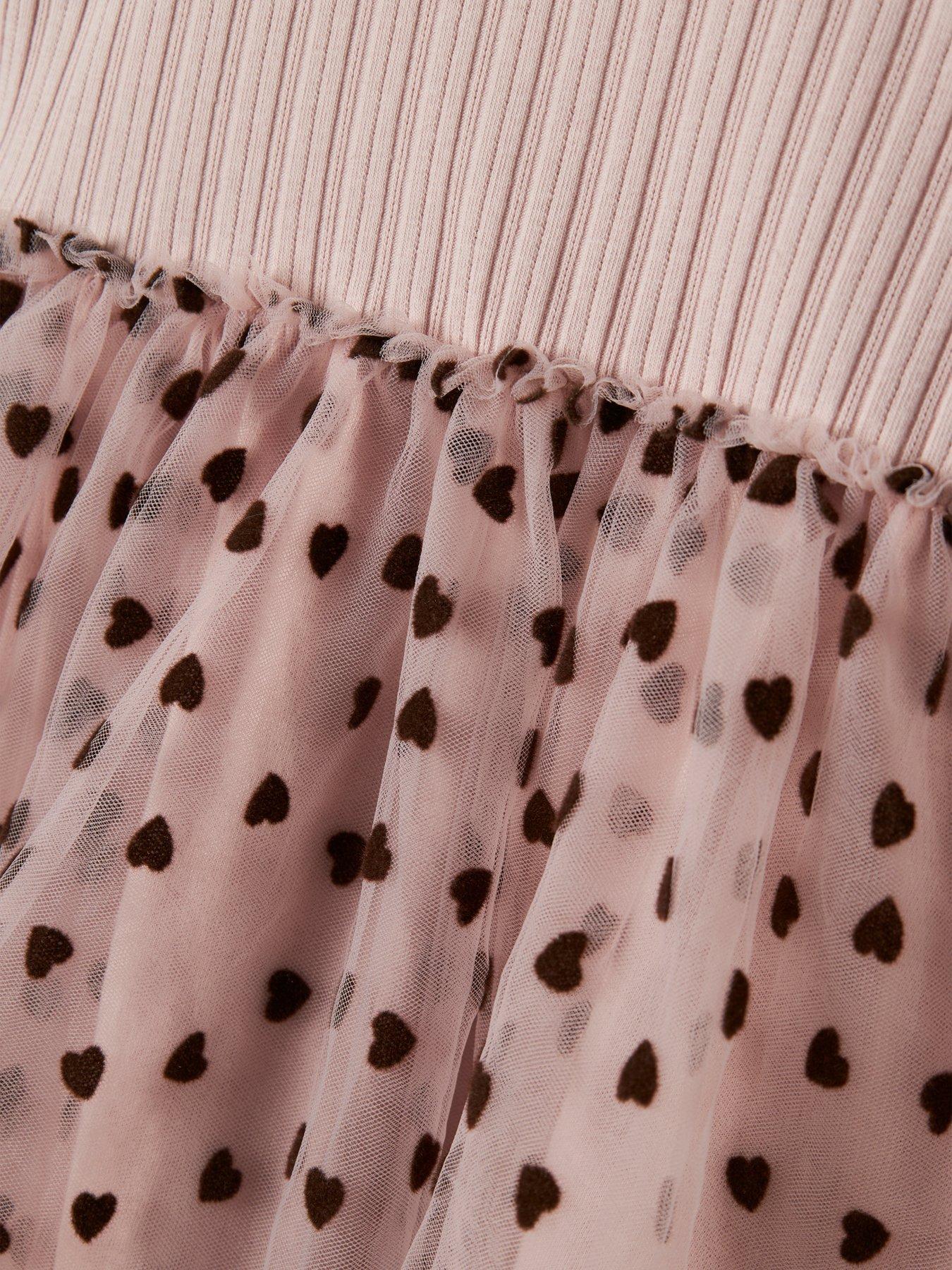 Image 3 of 3 of Name It Mini Girls Heart Print Tulle Dress - Pink