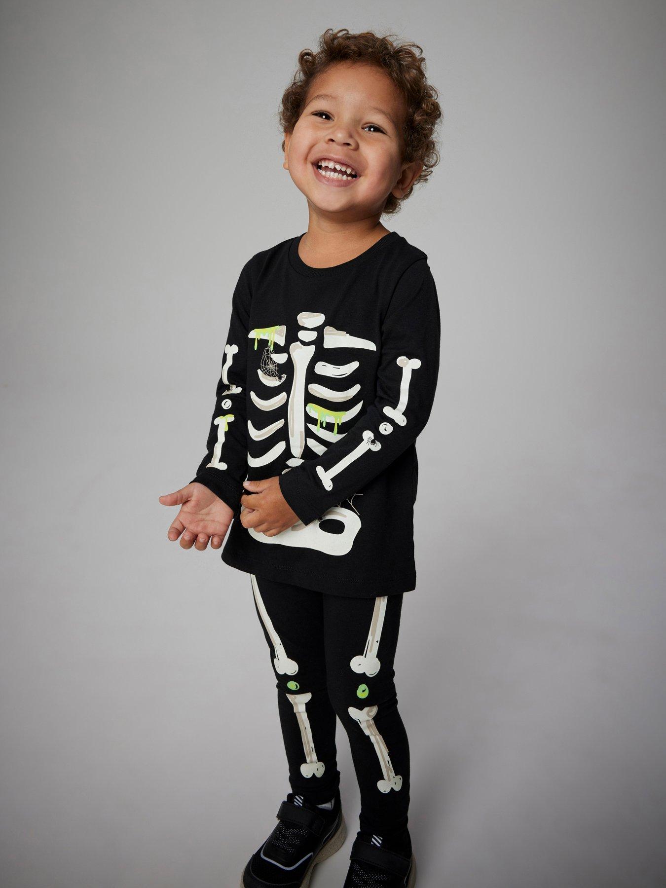 Name It Mini Boys Glow In The Dark Halloween Skeleton Set - Black
