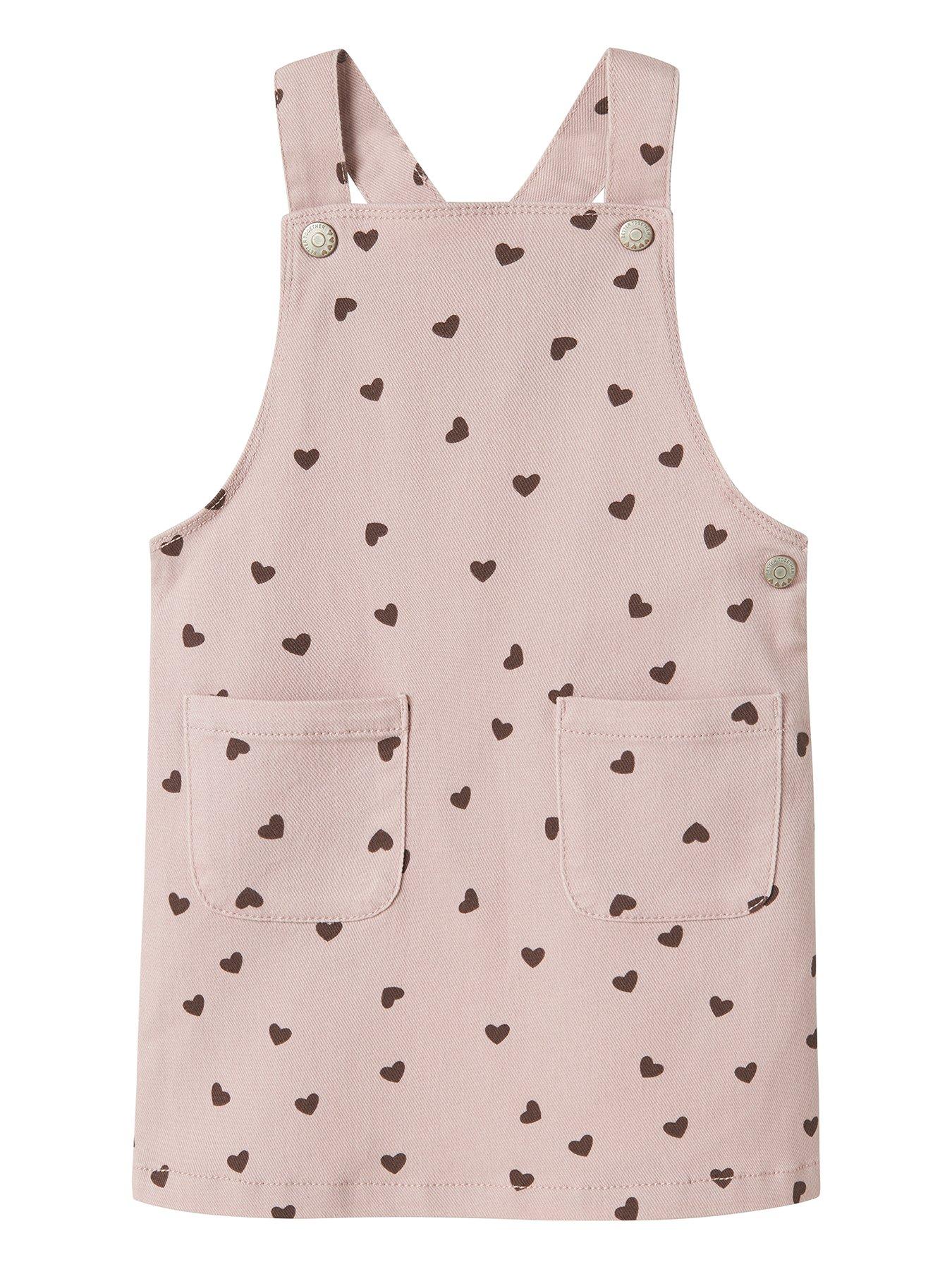 Name It Mini Girls Heart Print Dungaree Dress - Pink