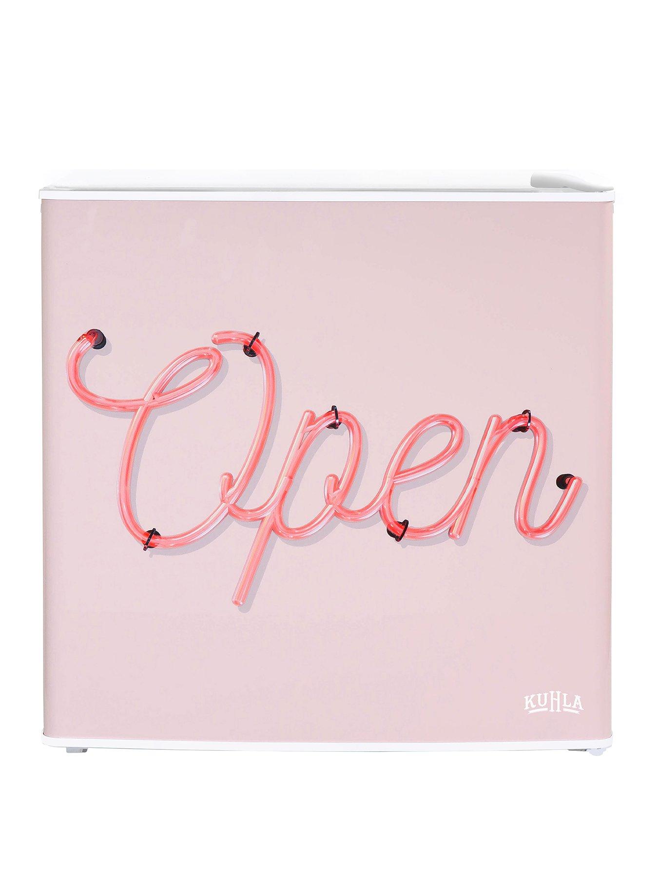 Image 1 of 6 of Kuhla KTTF0E6W-1025 Pink Open Sign Design 45L Table Top Fridge