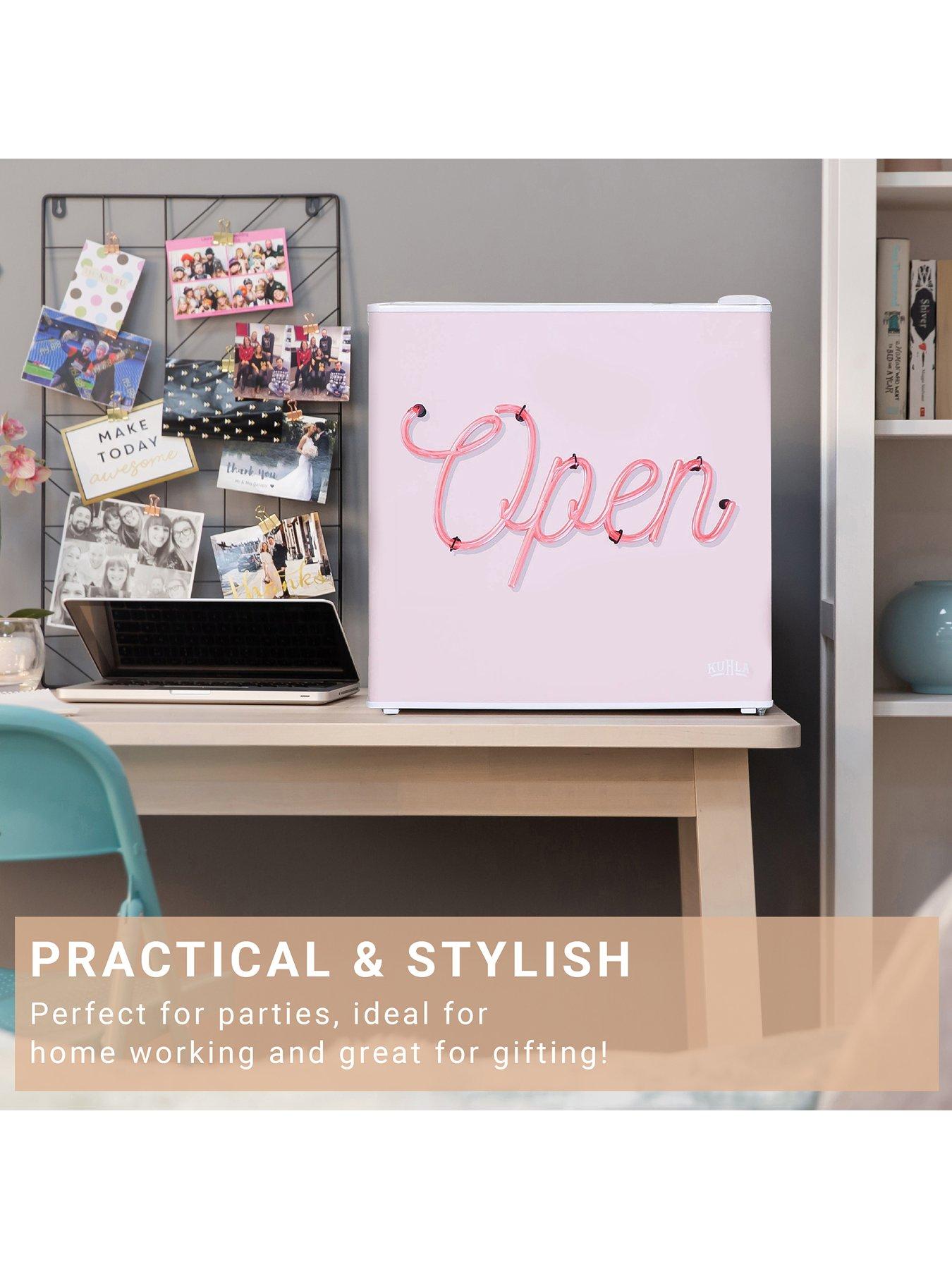 Image 4 of 6 of Kuhla KTTF0E6W-1025 Pink Open Sign Design 45L Table Top Fridge