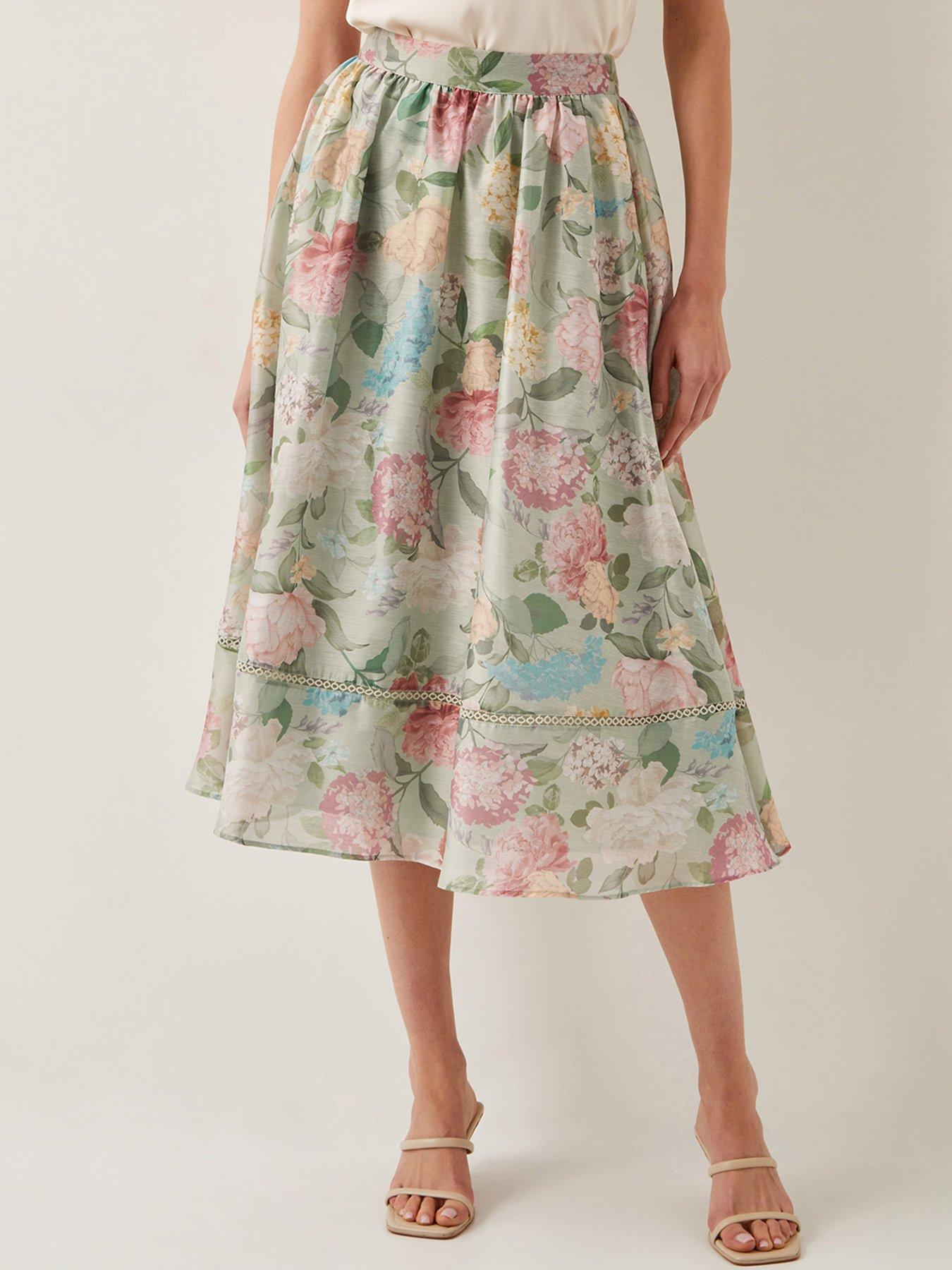 undefined Agnes Floral Print Midi Skirt - Green