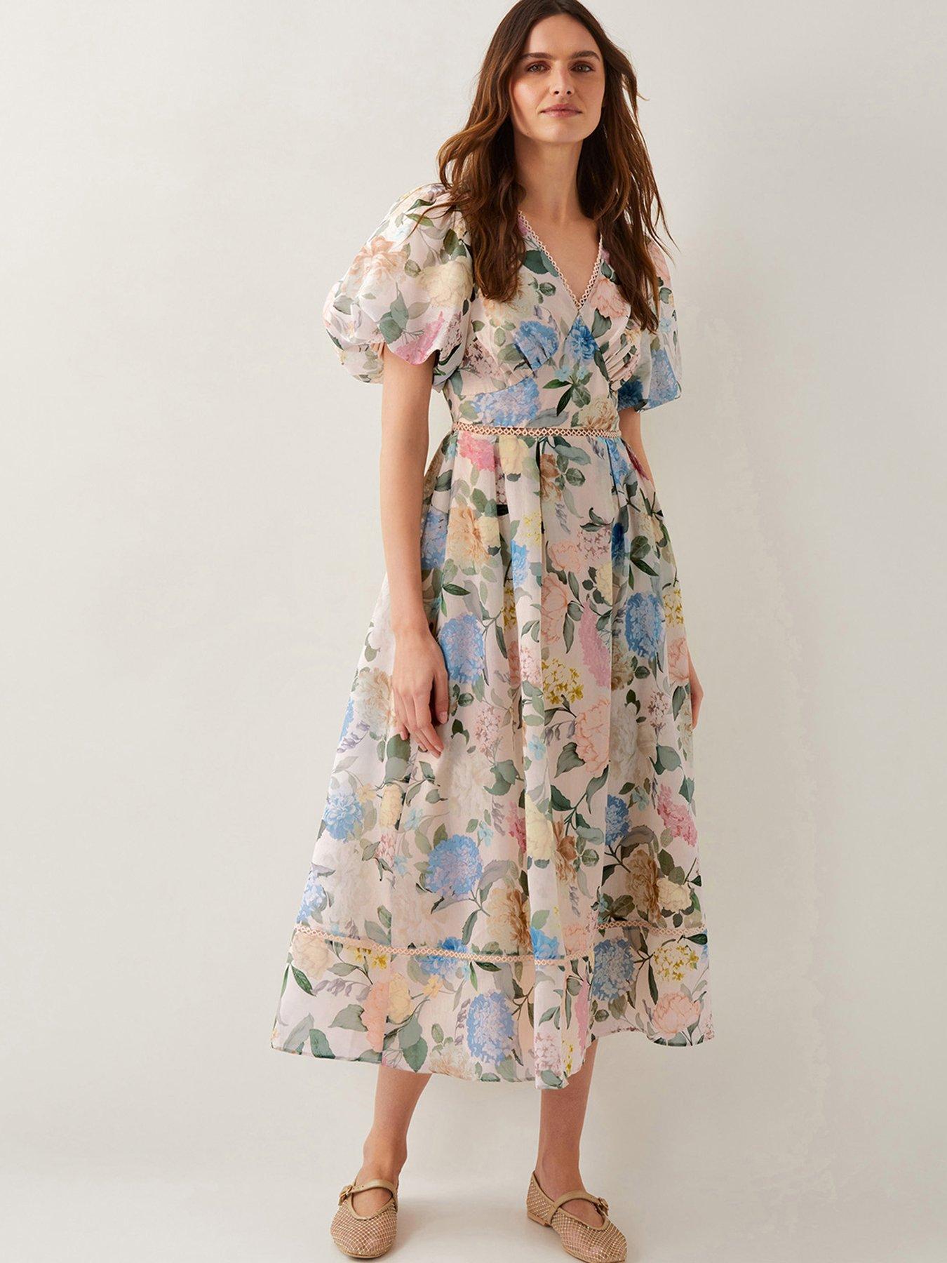 undefined Agnes Floral Puff Sleeve Midi Dress - Pink