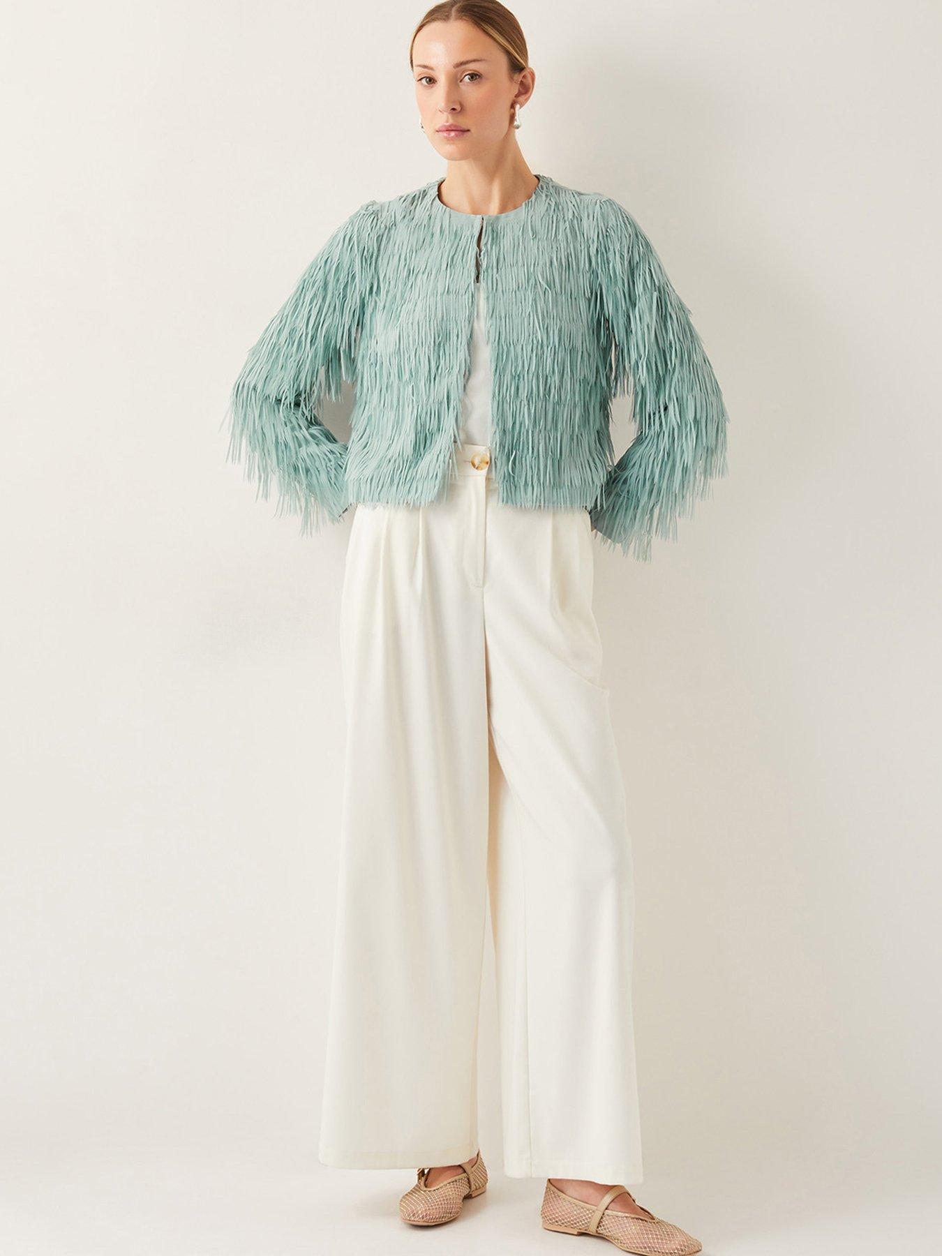 Image 4 of 6 of Monsoon Cosima Fringe Jacket - Green