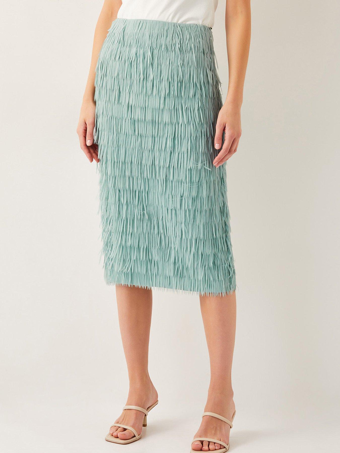 Monsoon Cosima Fringe Pencil Skirt Green Very