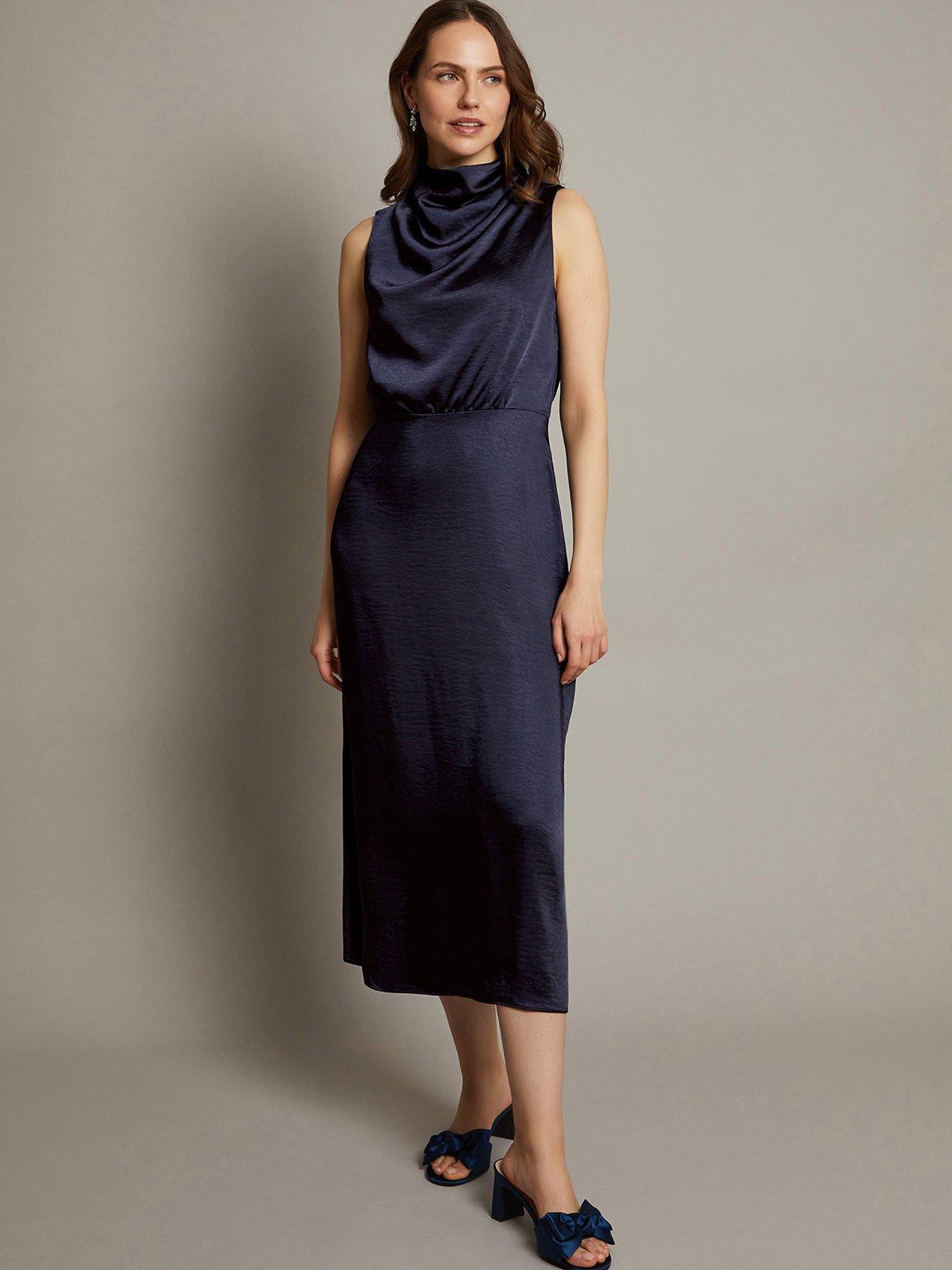 undefined Livia Satin Cowl Halter Midi Dress - Blue