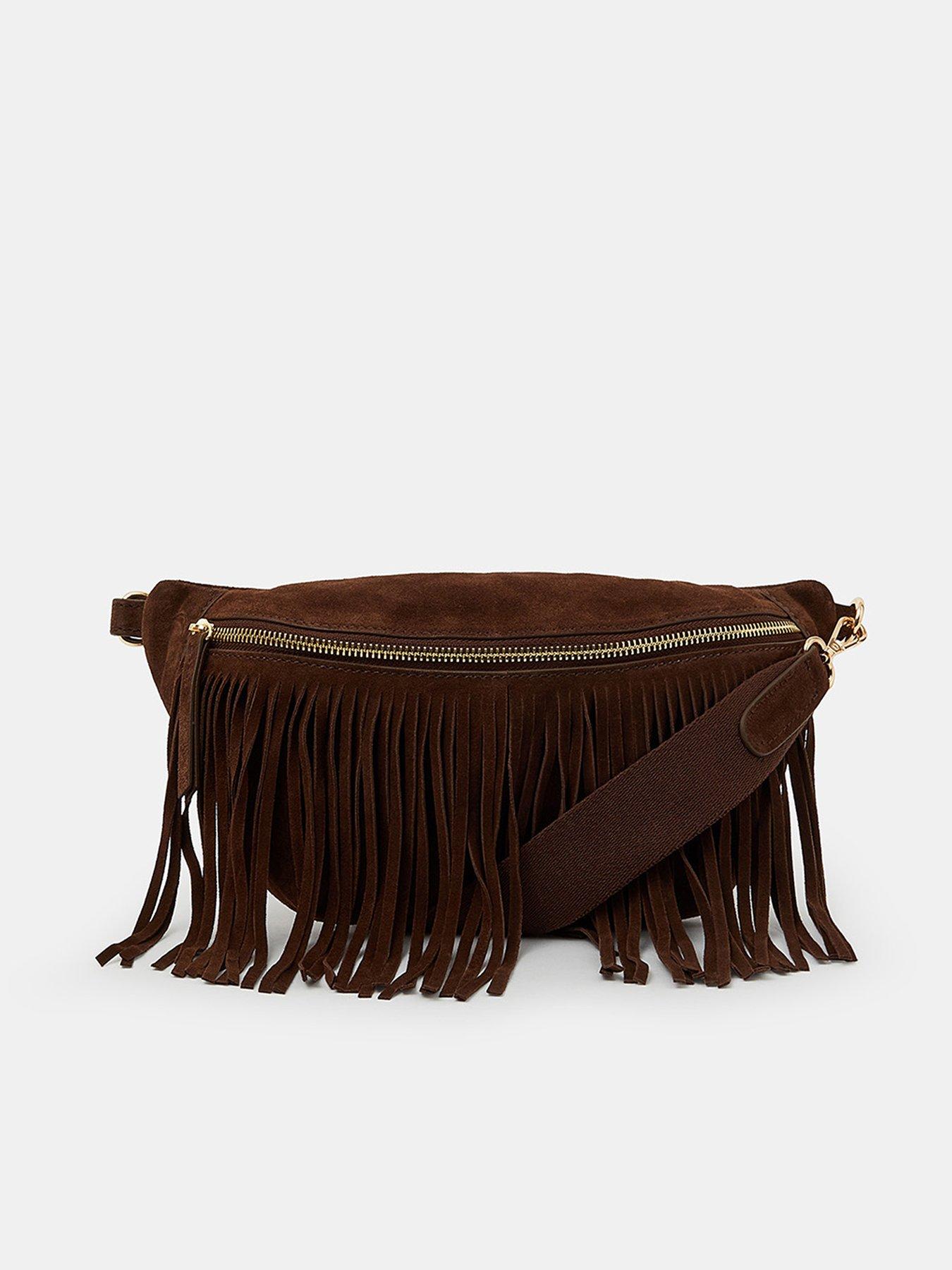 undefined Suede Fringe Bumbag - Chocolate