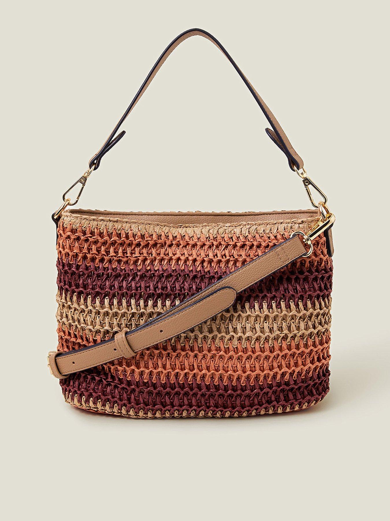 undefined Stripe Raffia X Body Bag - Rust
