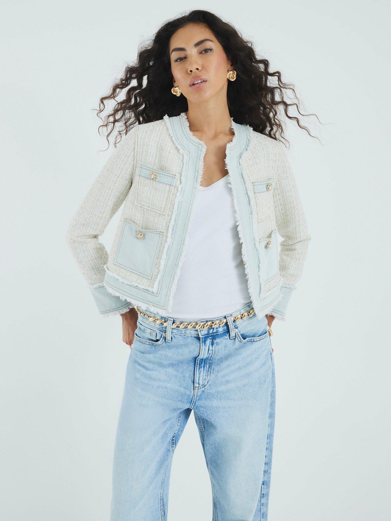 River Island Long Sleeve Vanessa Denim Tweed Trophy - Cream