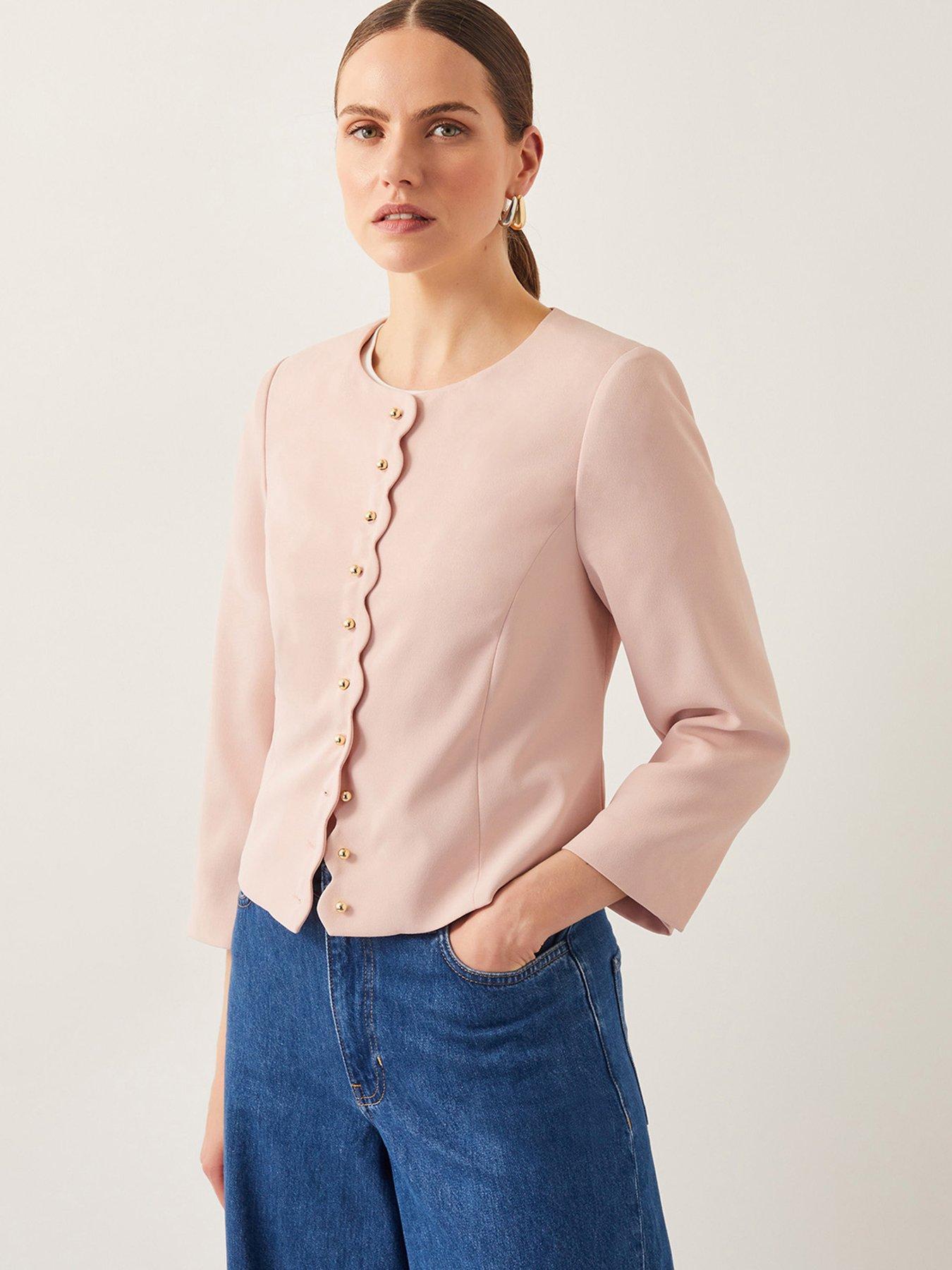 Image 1 of 6 of Monsoon Ruth Scallop Jacket - Pink