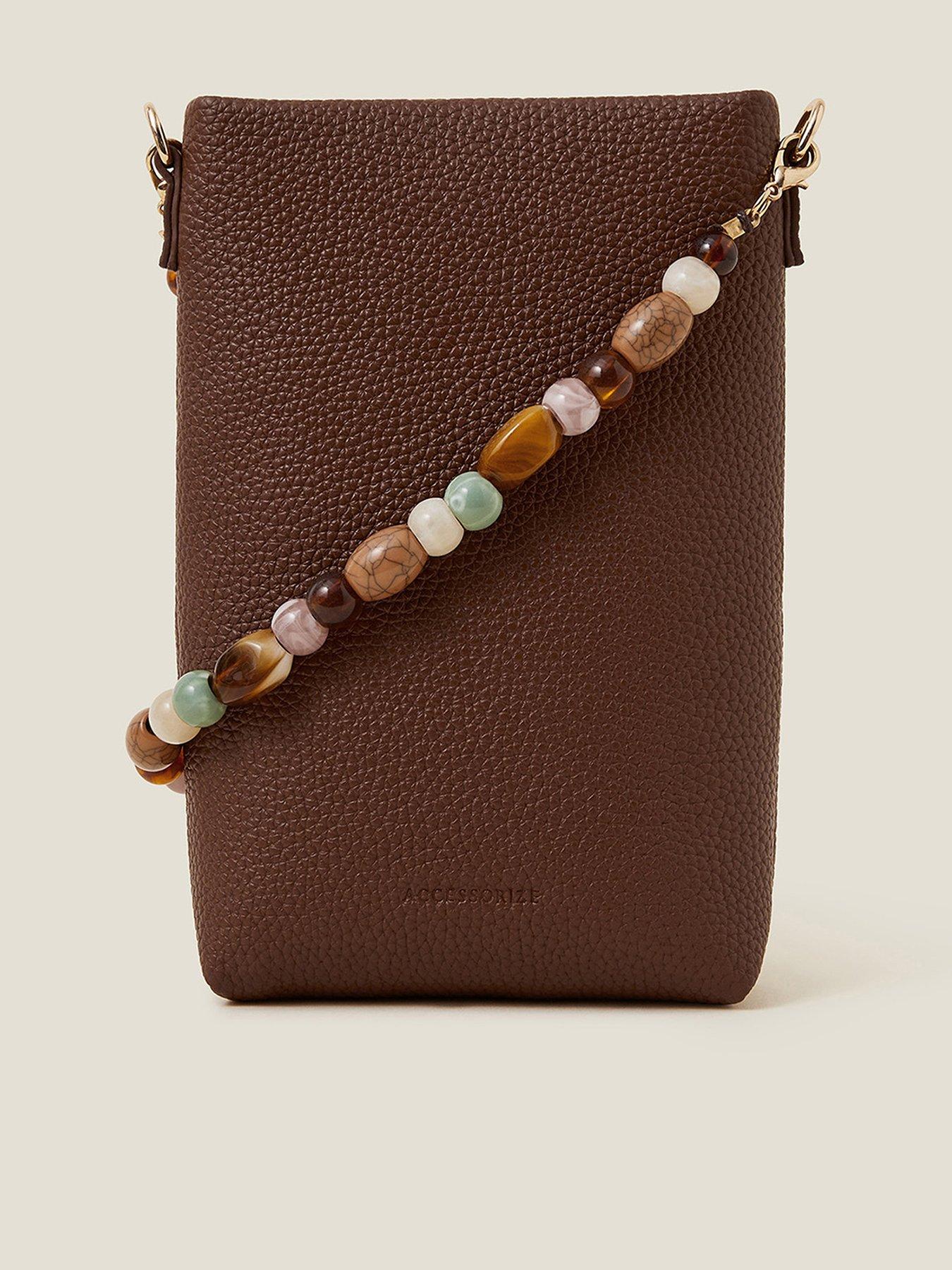 undefined Beaded Strap Phone Bag - Tan