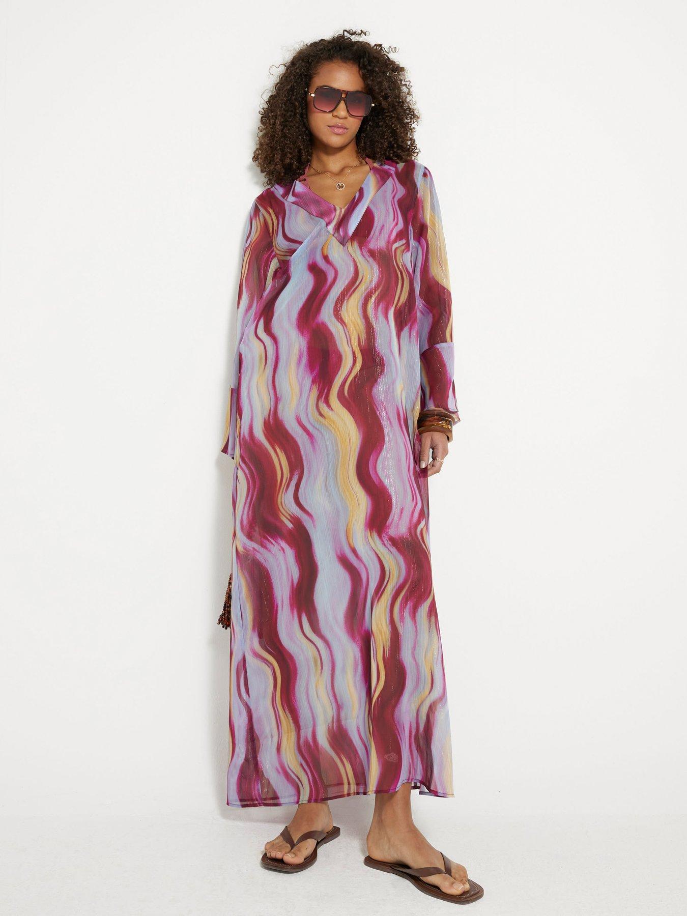 undefined Printed Maxi Tunic Dress - Brown