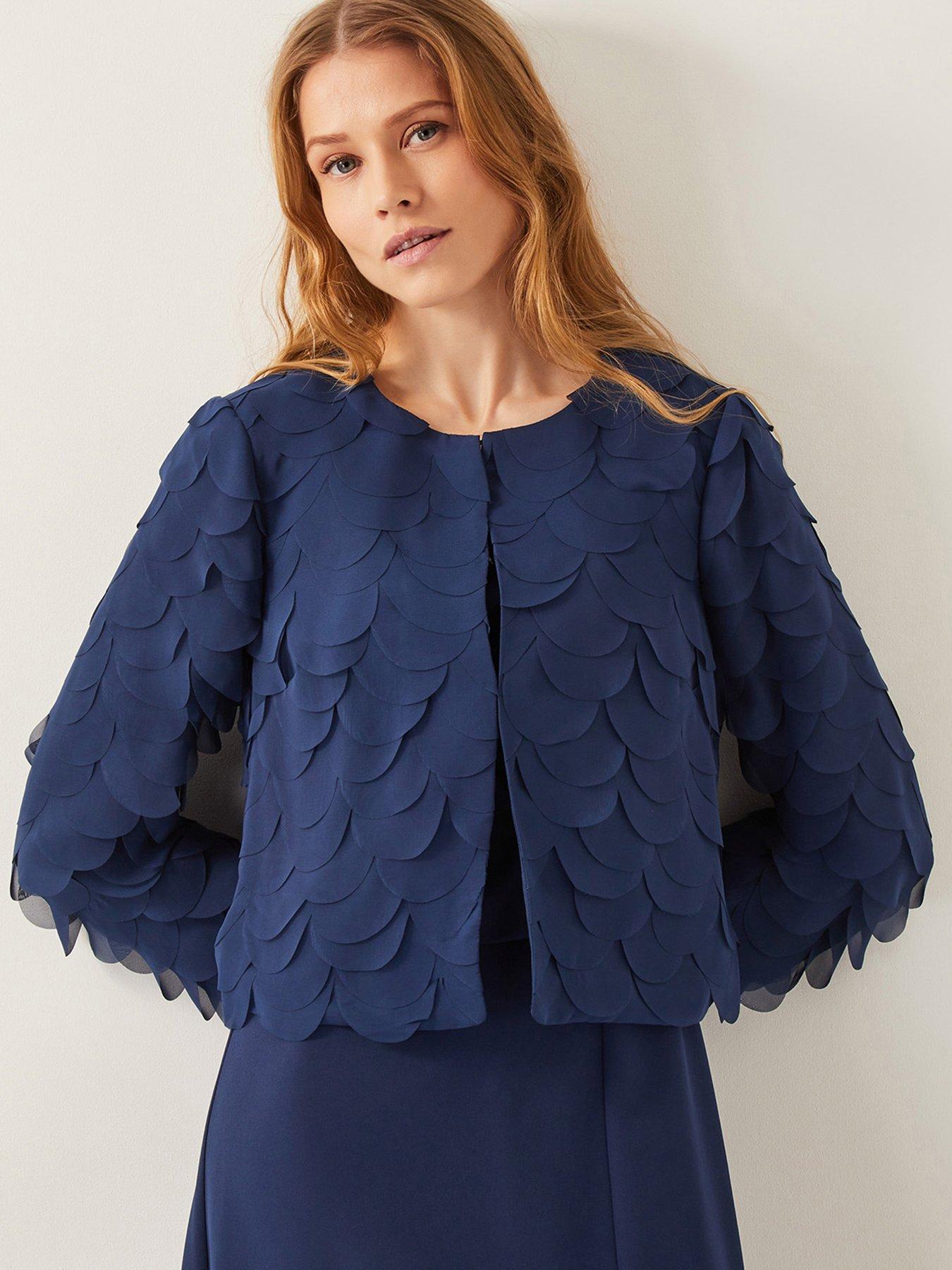 undefined Elora Scalloped Chiffon Jacket - Blue
