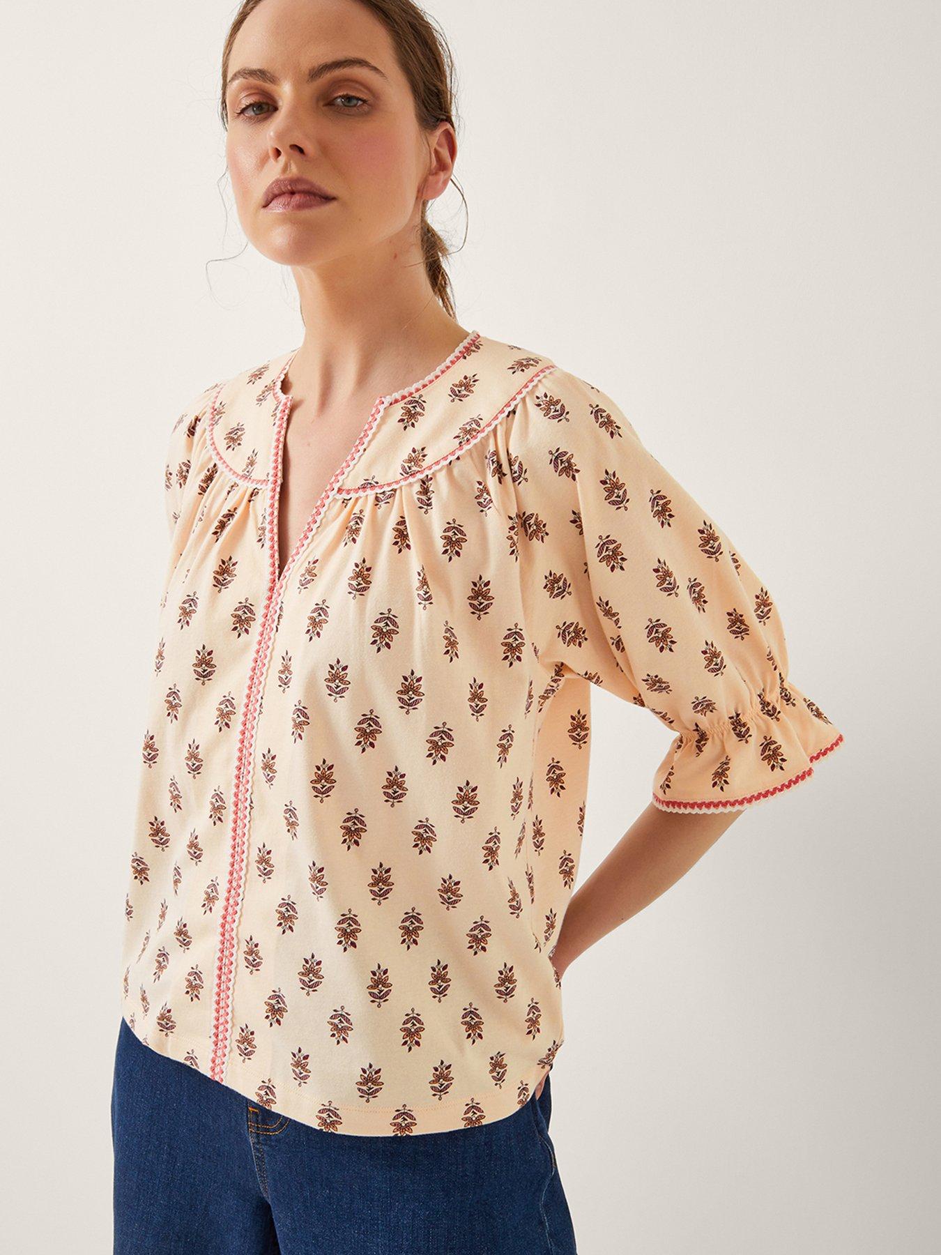 undefined Laurie Print Jersey Top - Cream