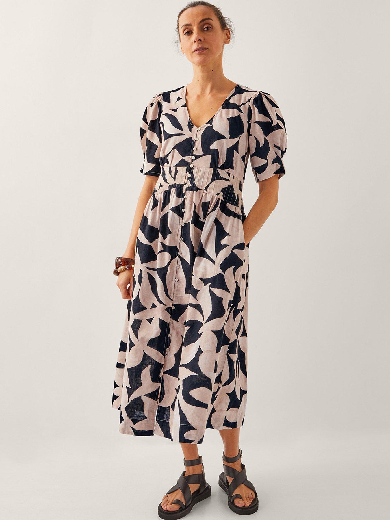 Image 1 of 4 of Monsoon Annie Print Dress - Black
