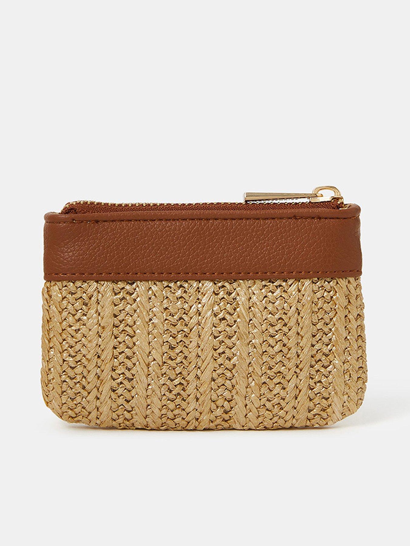 undefined Metallic Raffia Coin Purse - Gold