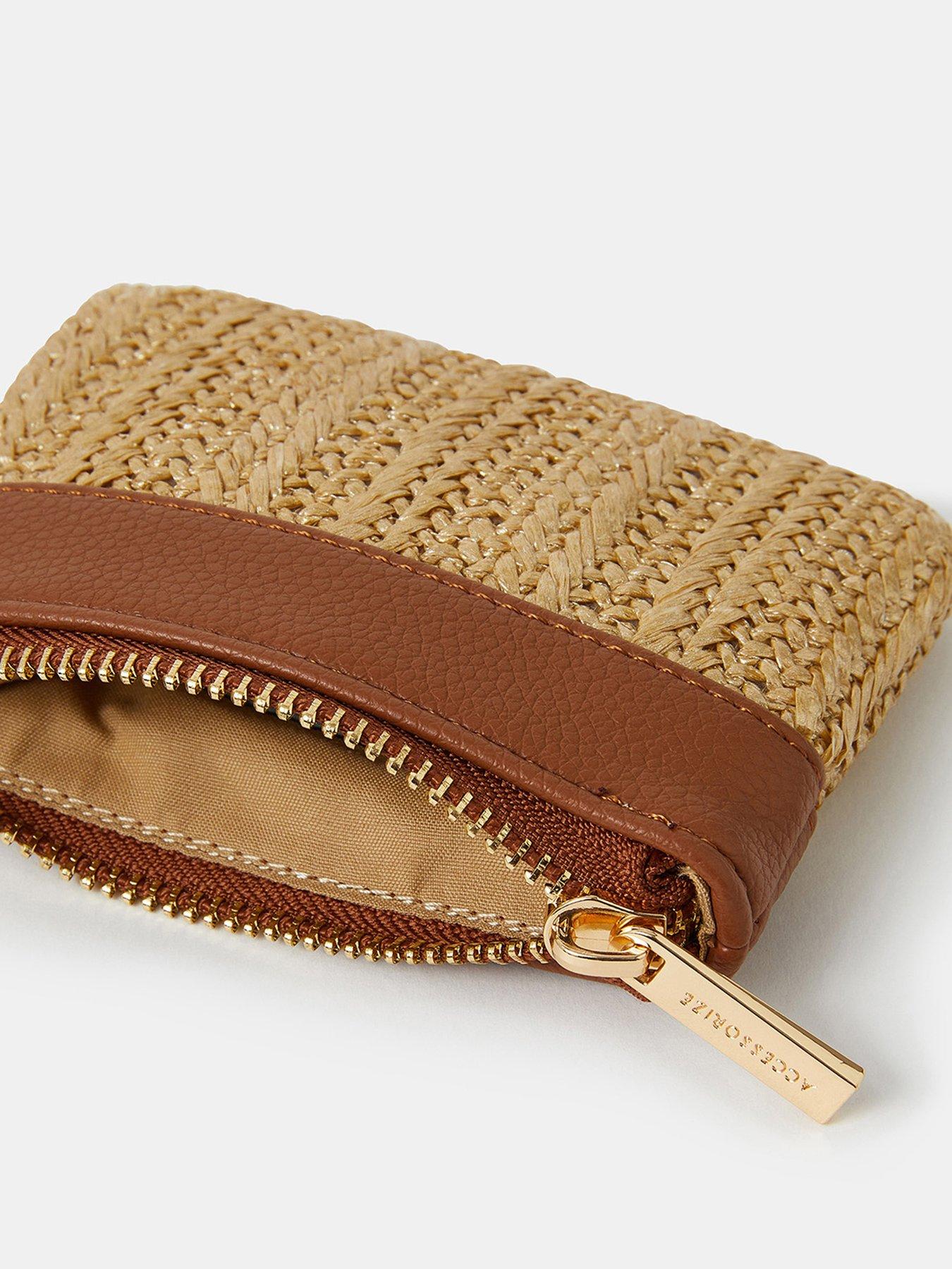 Image 3 of 3 of Accessorize Metallic Raffia Coin Purse - Gold