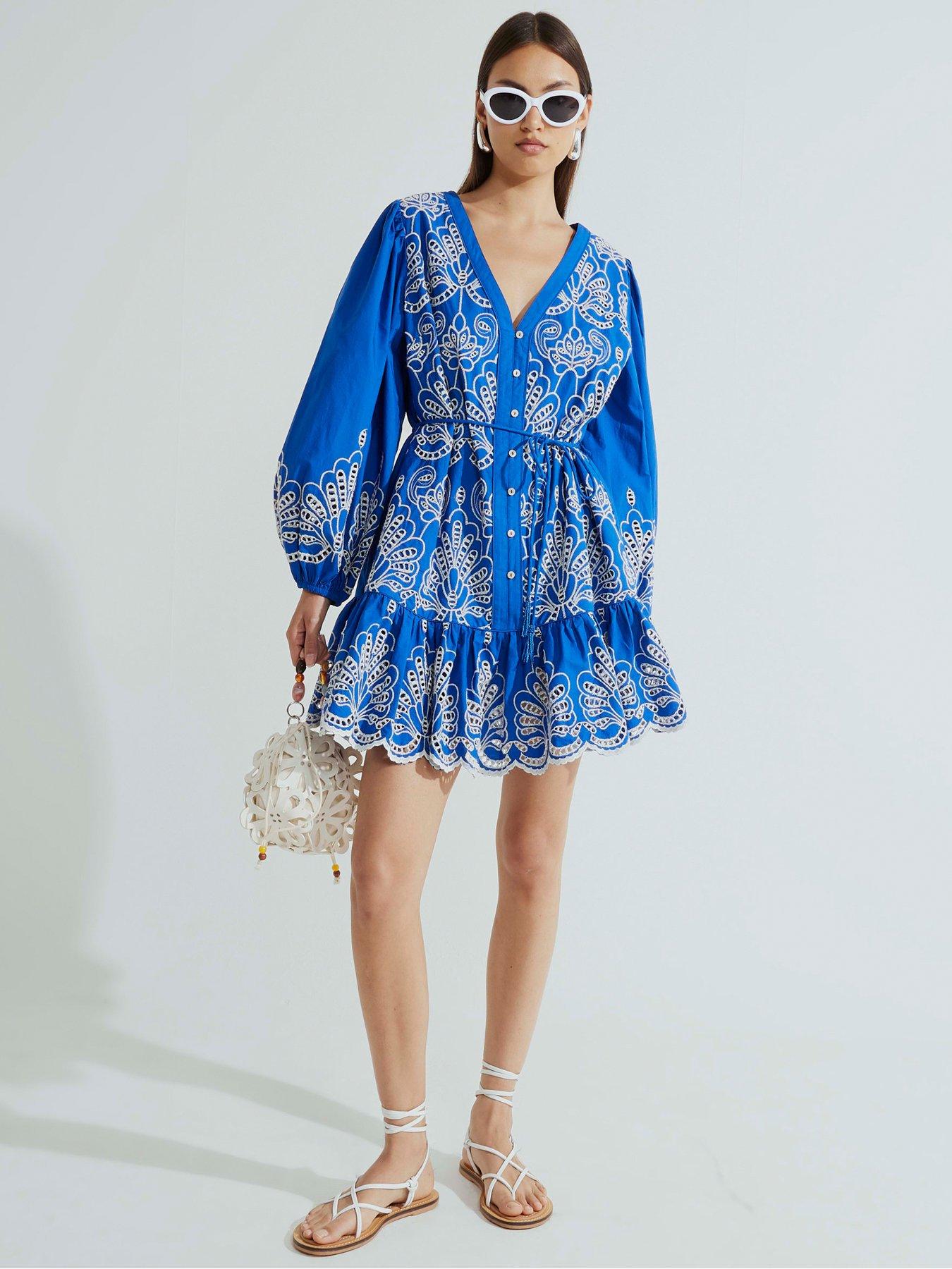 undefined Long Sleeve Poplin Shirt Dress - Blue