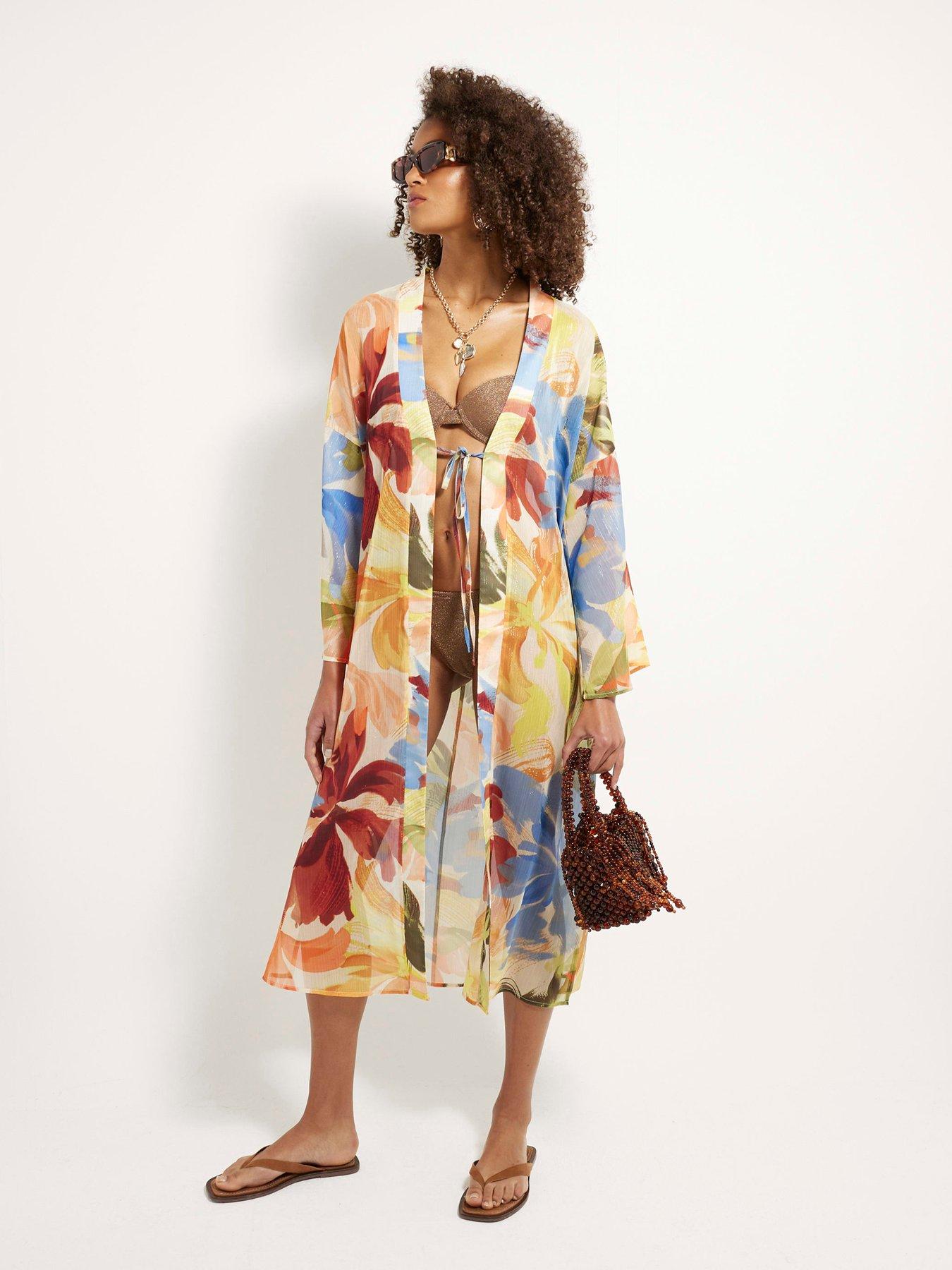 undefined Printed Long Line Kimono - Multi